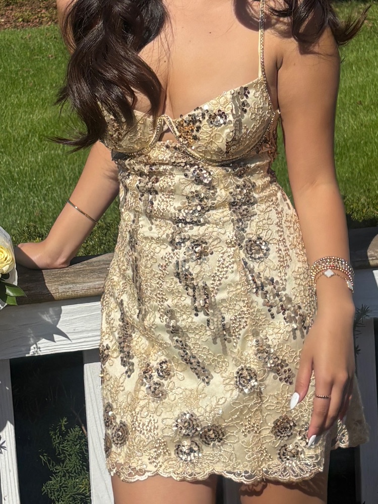 For Love & Lemons Opal Mini Dress in Gold, photo 3 of 3