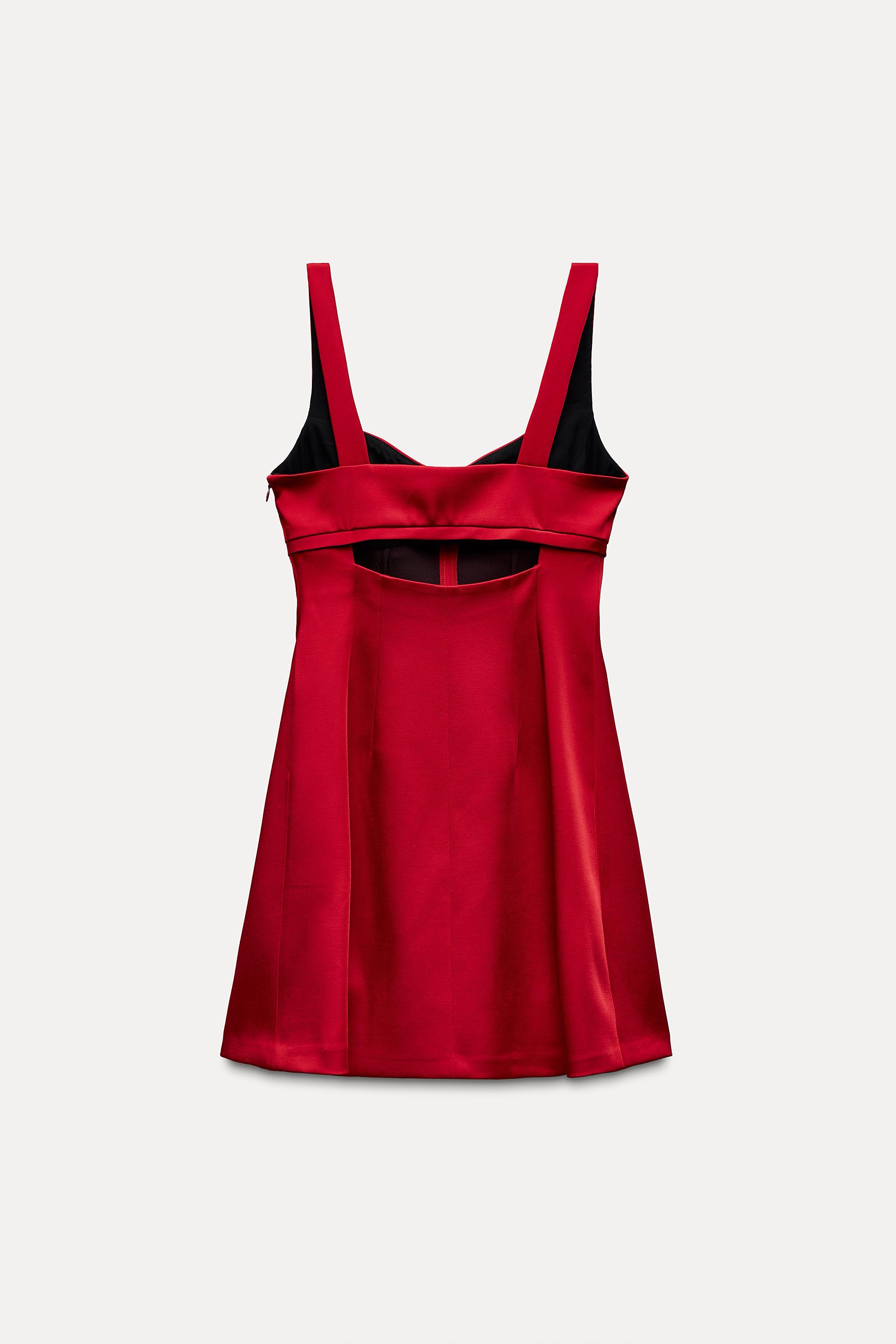 zara red satin dress SATIN PLAYSUIT DRESS - Red