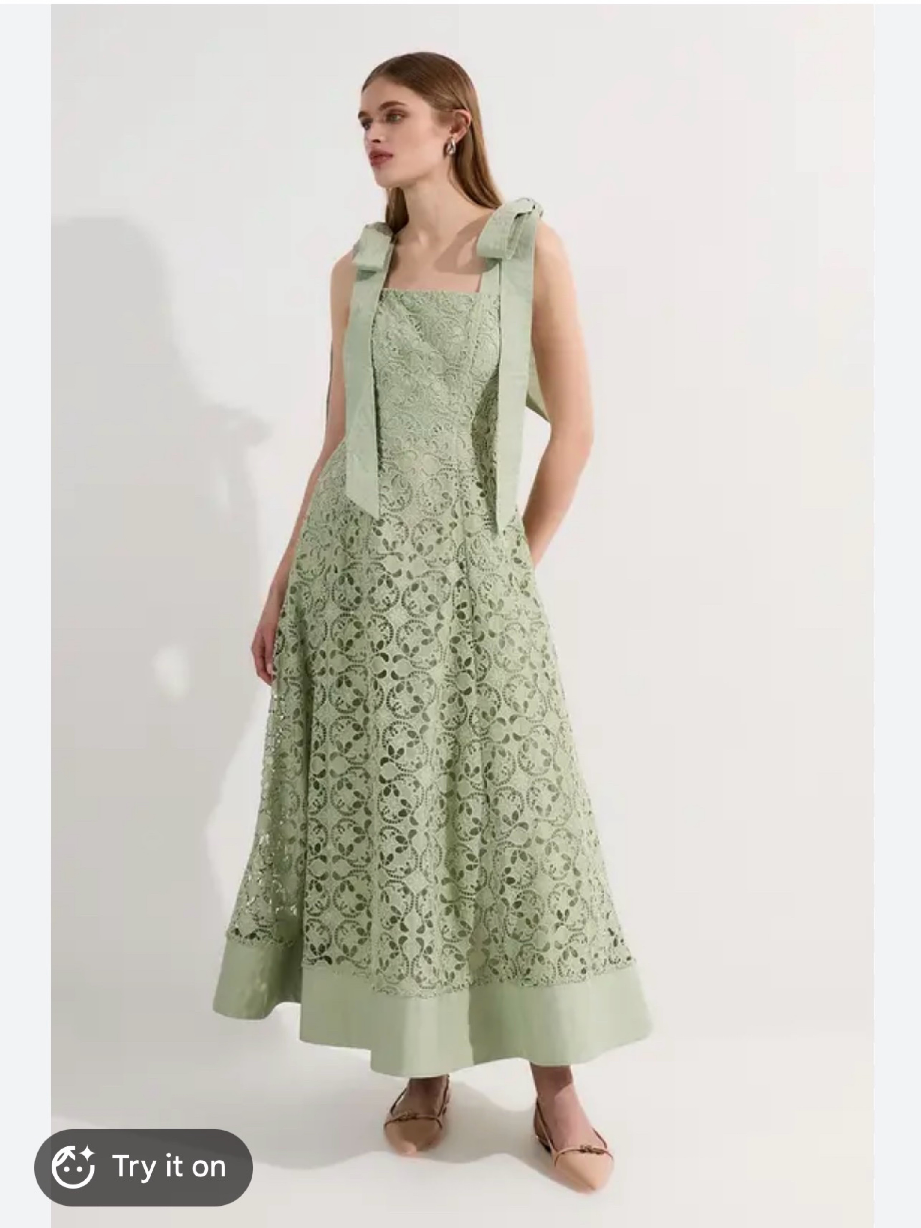 karen millen embroidered lace midi dress Blush Coast Satin Lace Boat Neck Midi Dress With Fluted Sleeve