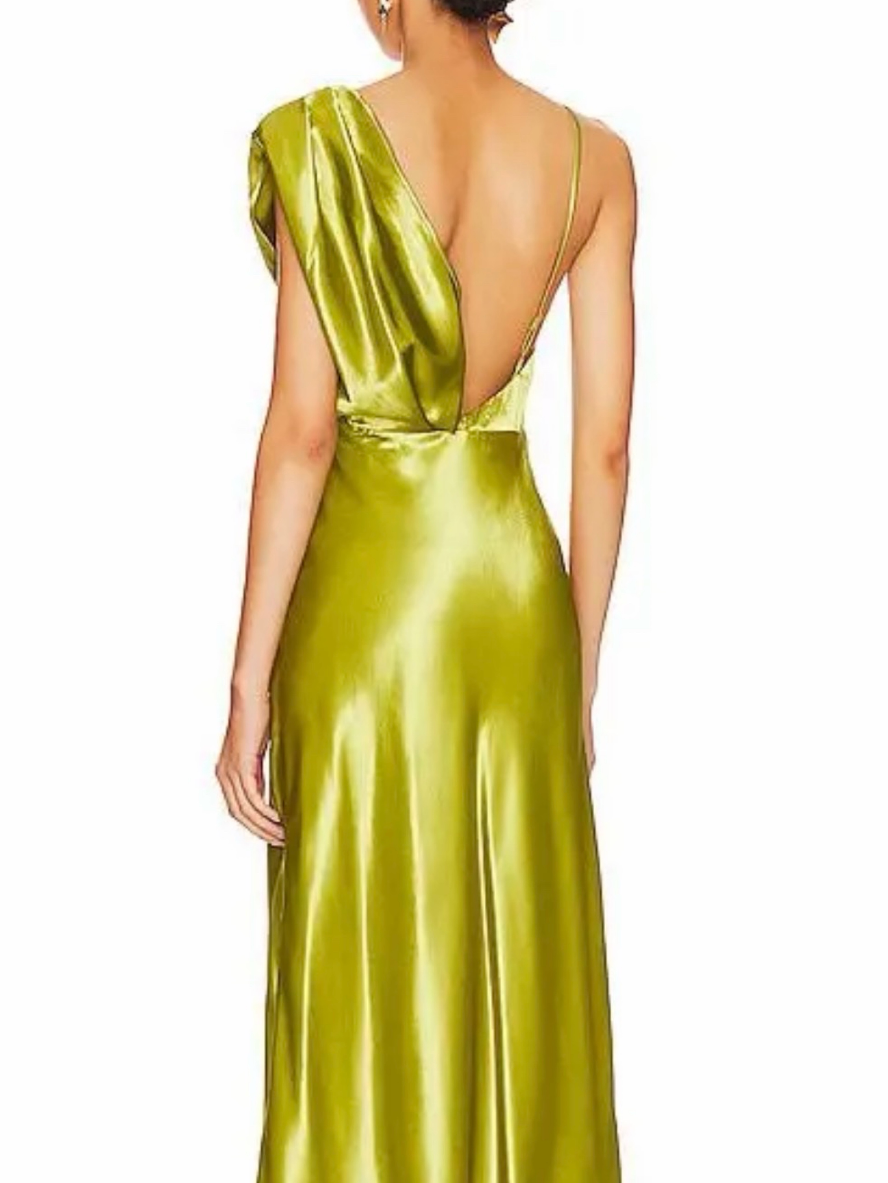 house of harlow satin dress House of Harlow Green Satin Cowl Neck Gown by House of Harlow 1960