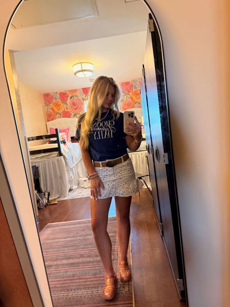 Olivia Sunrise Patchwork Ruffle Hem Denim Skirt