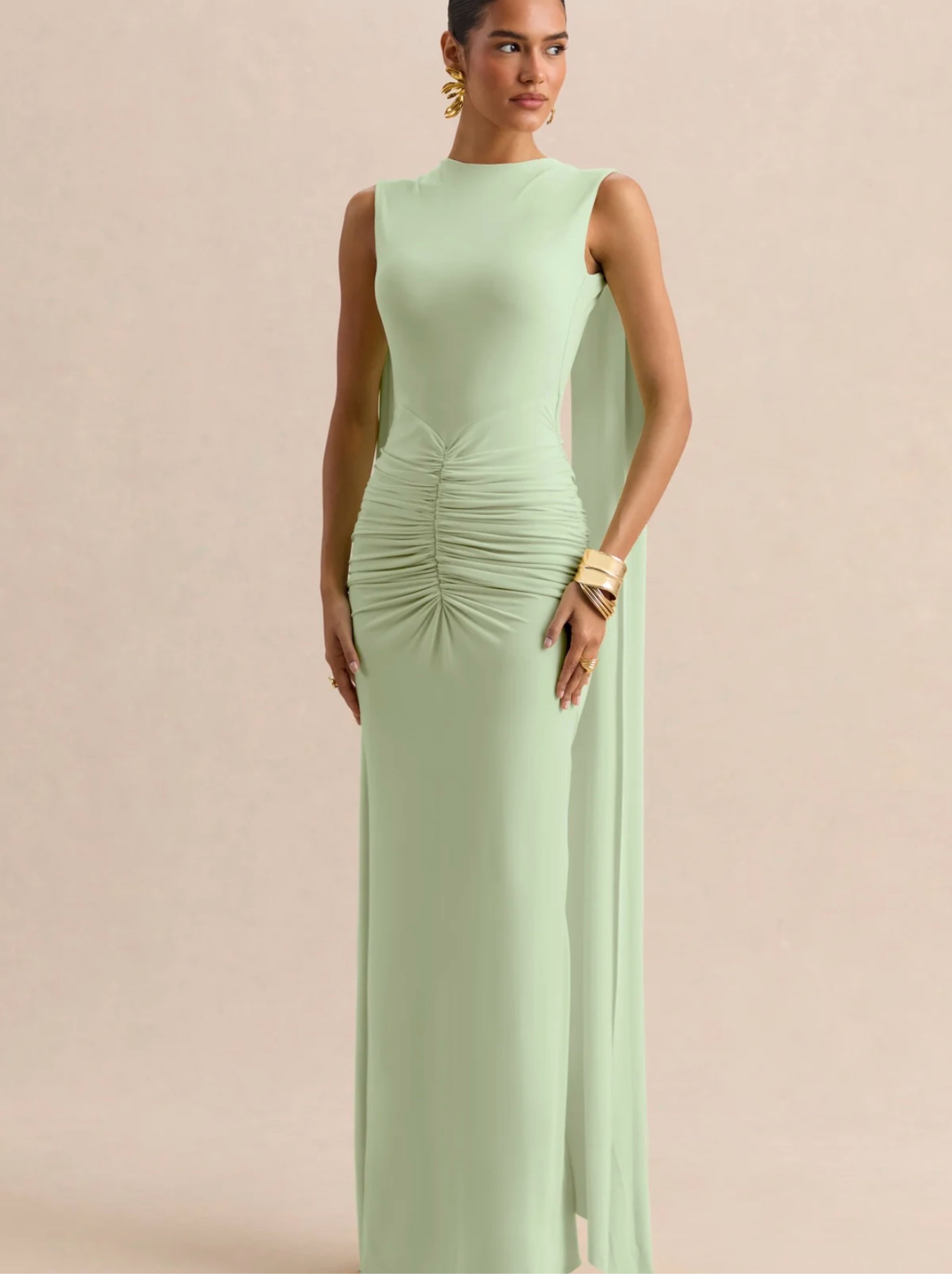 fraiche by j ruched jersey maxi dress Fraiche By J Ruched Long Sleeve Mock Neck Jersey Dress in Gray Size Large $88