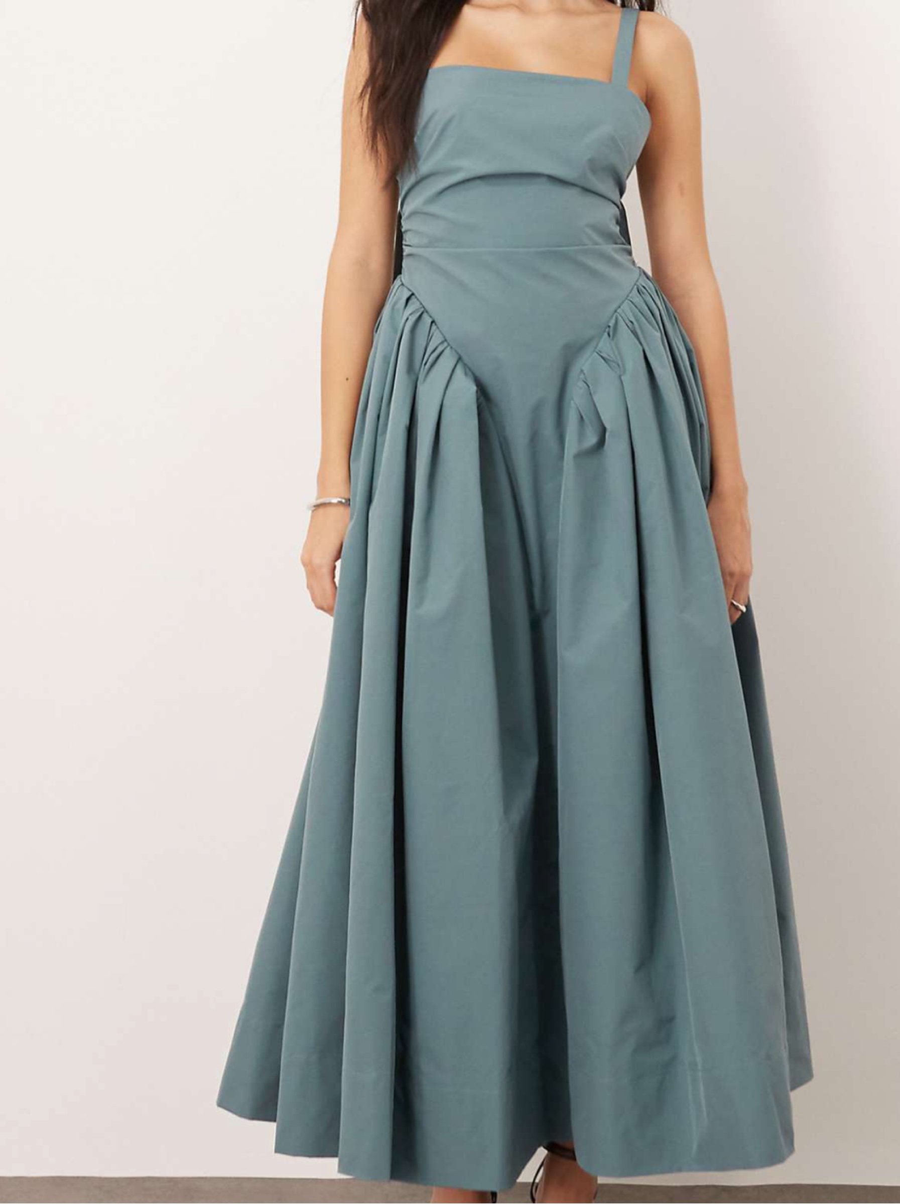 ARRANGE strappy ruched bodice full skirt maxi dress in dusky blue by Arrange