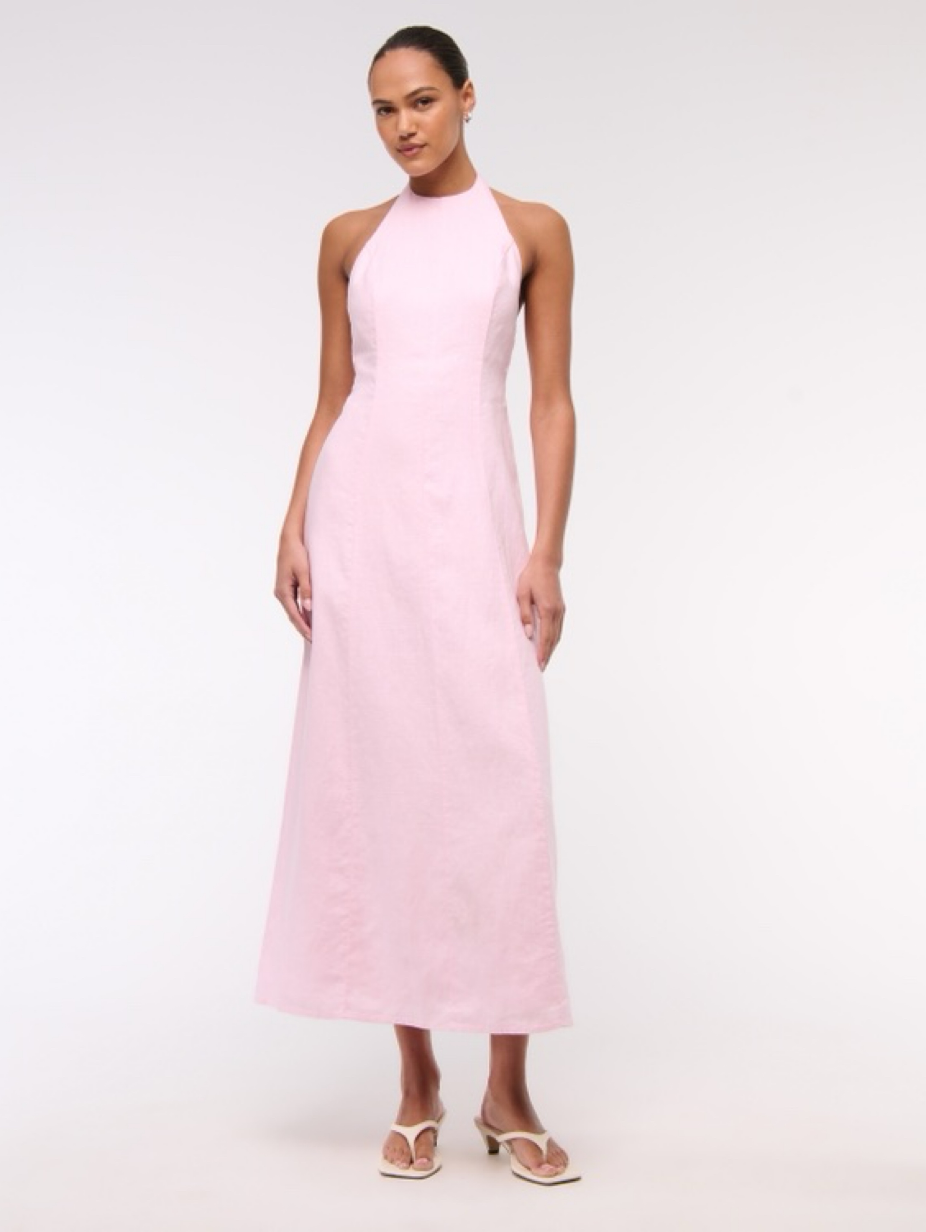 Pink Linen Halter Maxi Dress