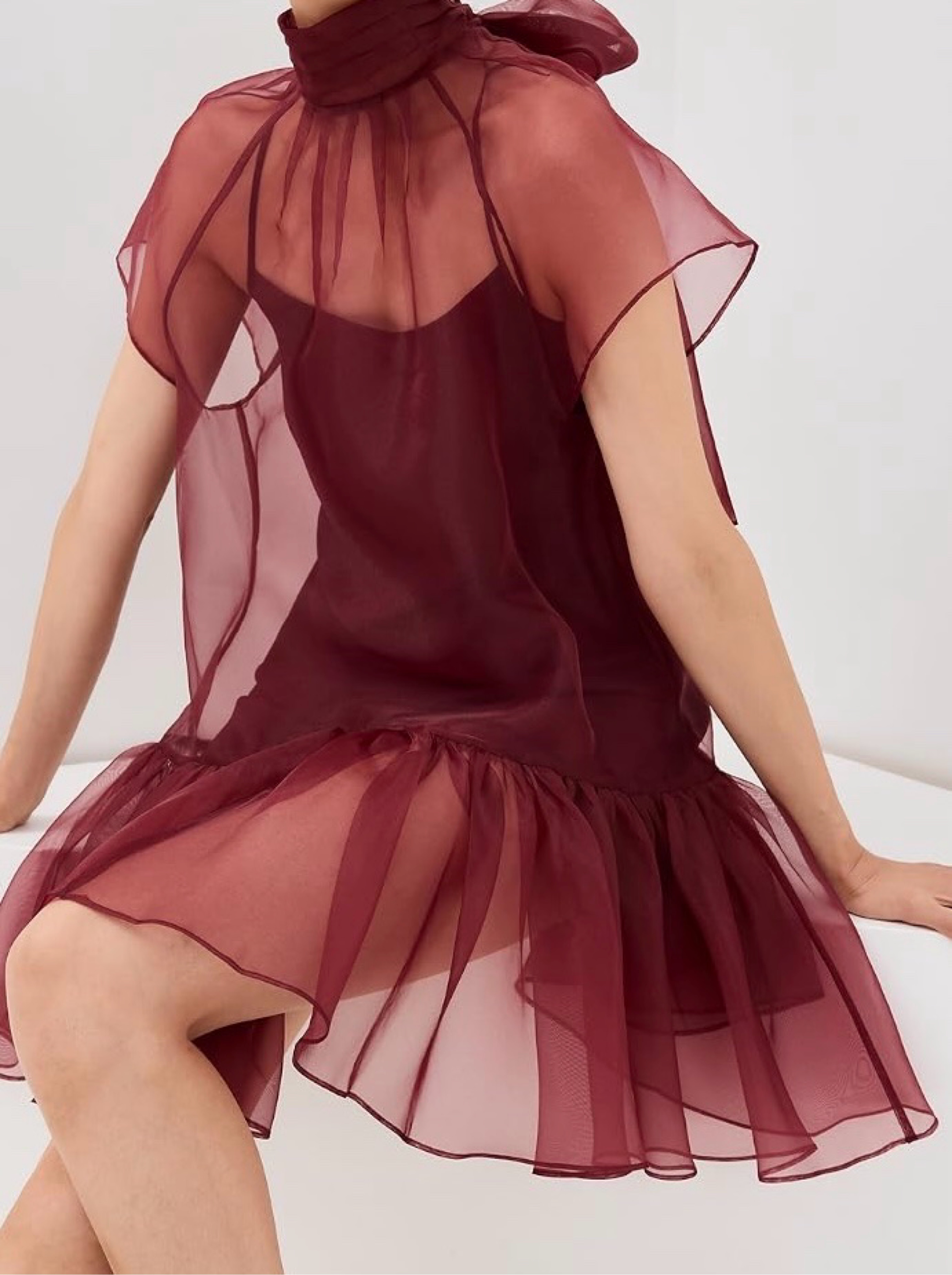 simkhai burgundy dress Marabella Draped Satin Midi Dress SIMKHAI