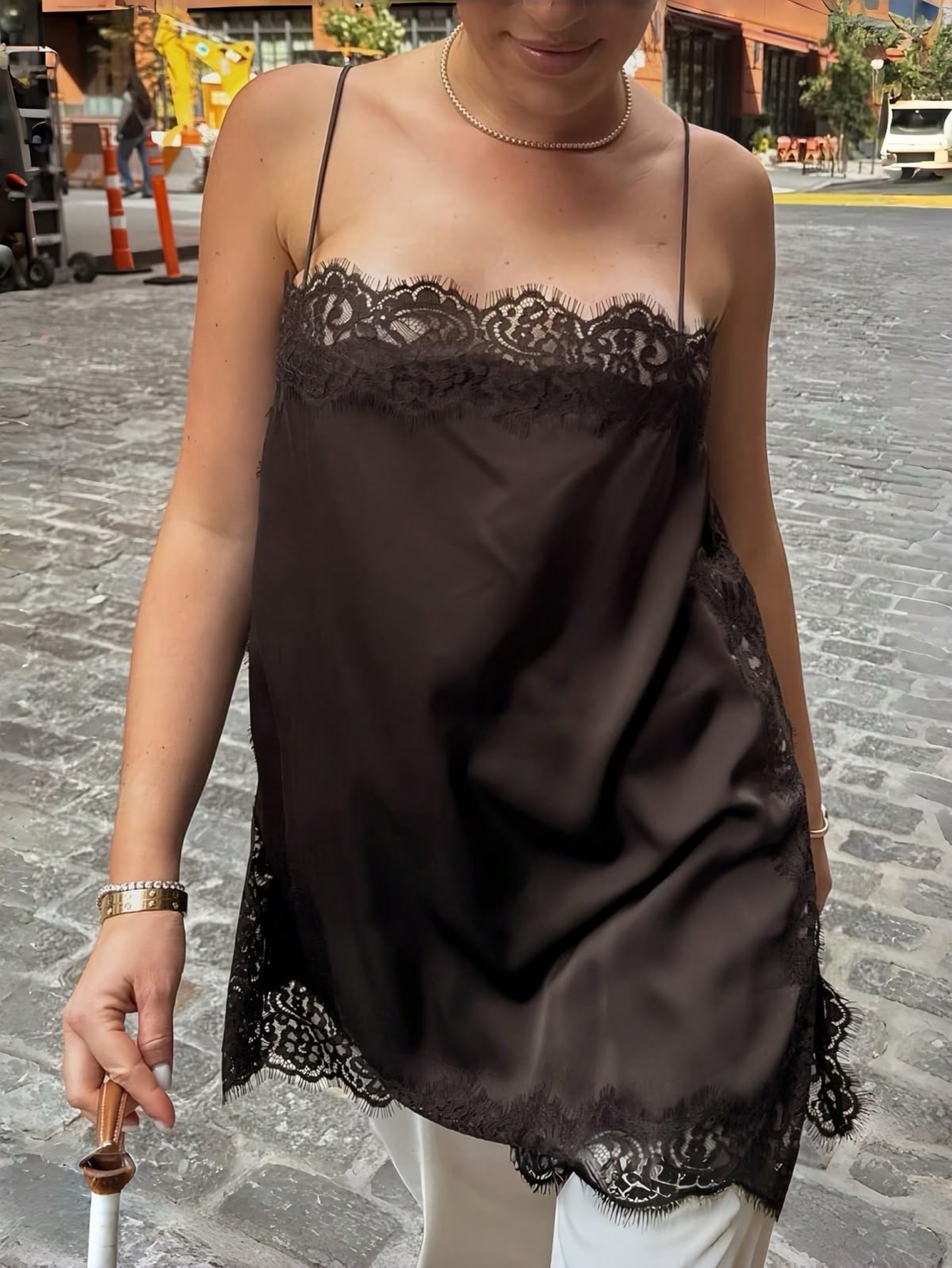 zara black lace slip dress Zara ZW Collection Dark Brown Satin Lace Mini Slip Dress / Tunic — Size S  by Zara collection