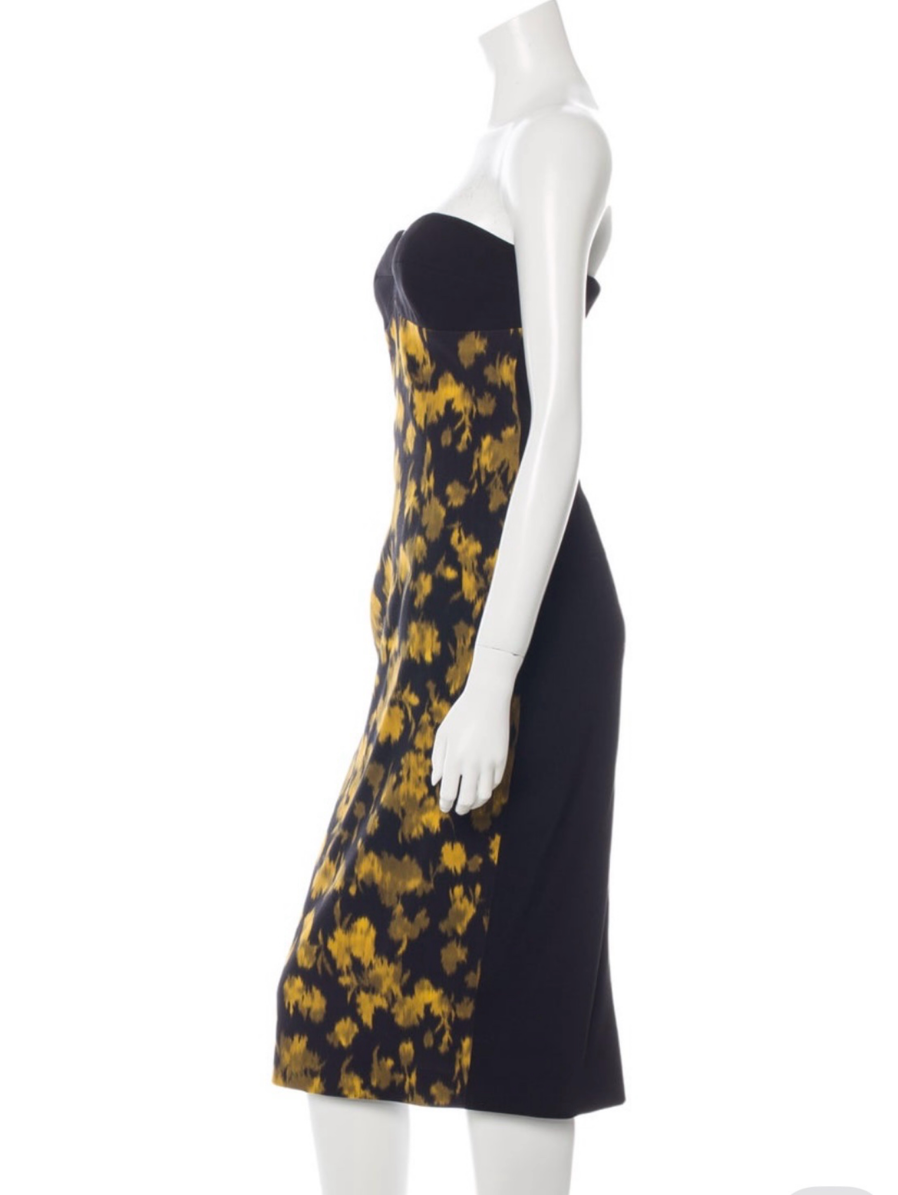 black and gold michael kors dress Michael Kors /Black - Gold Ikat Strapless Midi Dress by Michael Kors