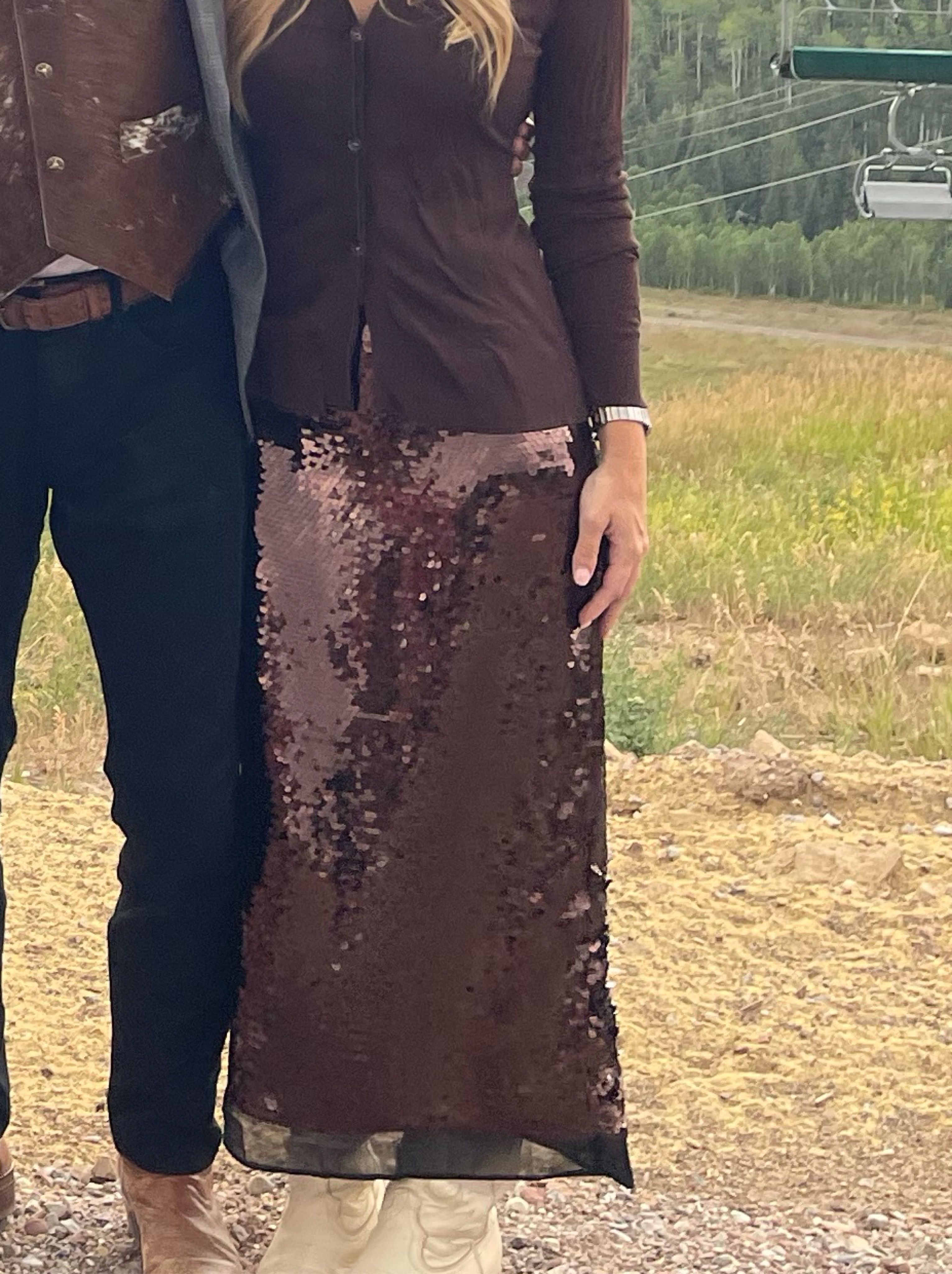 Brown Sequin Midi Skirt