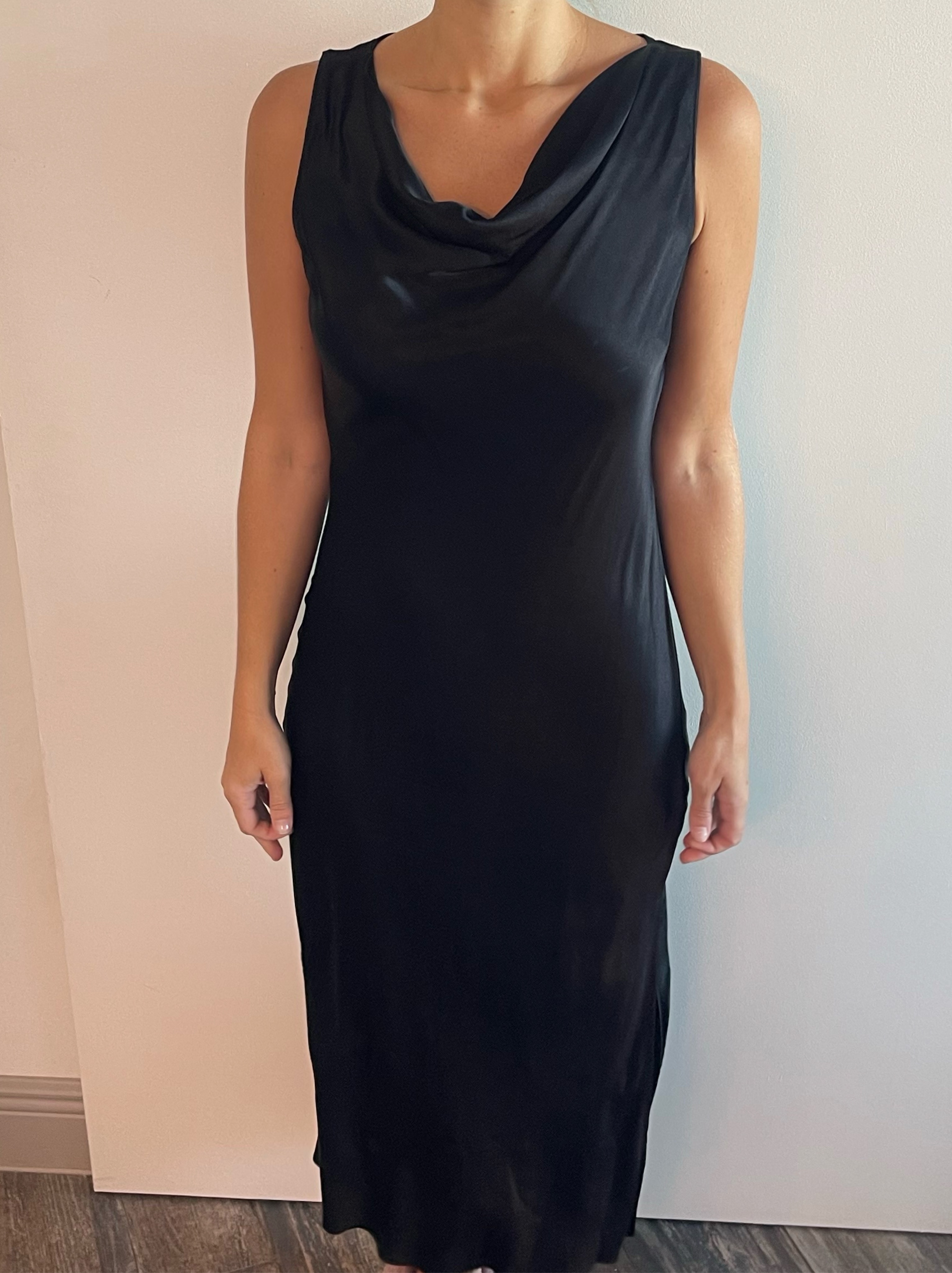 Black Cowl Neck Sleeveless Midi Dress