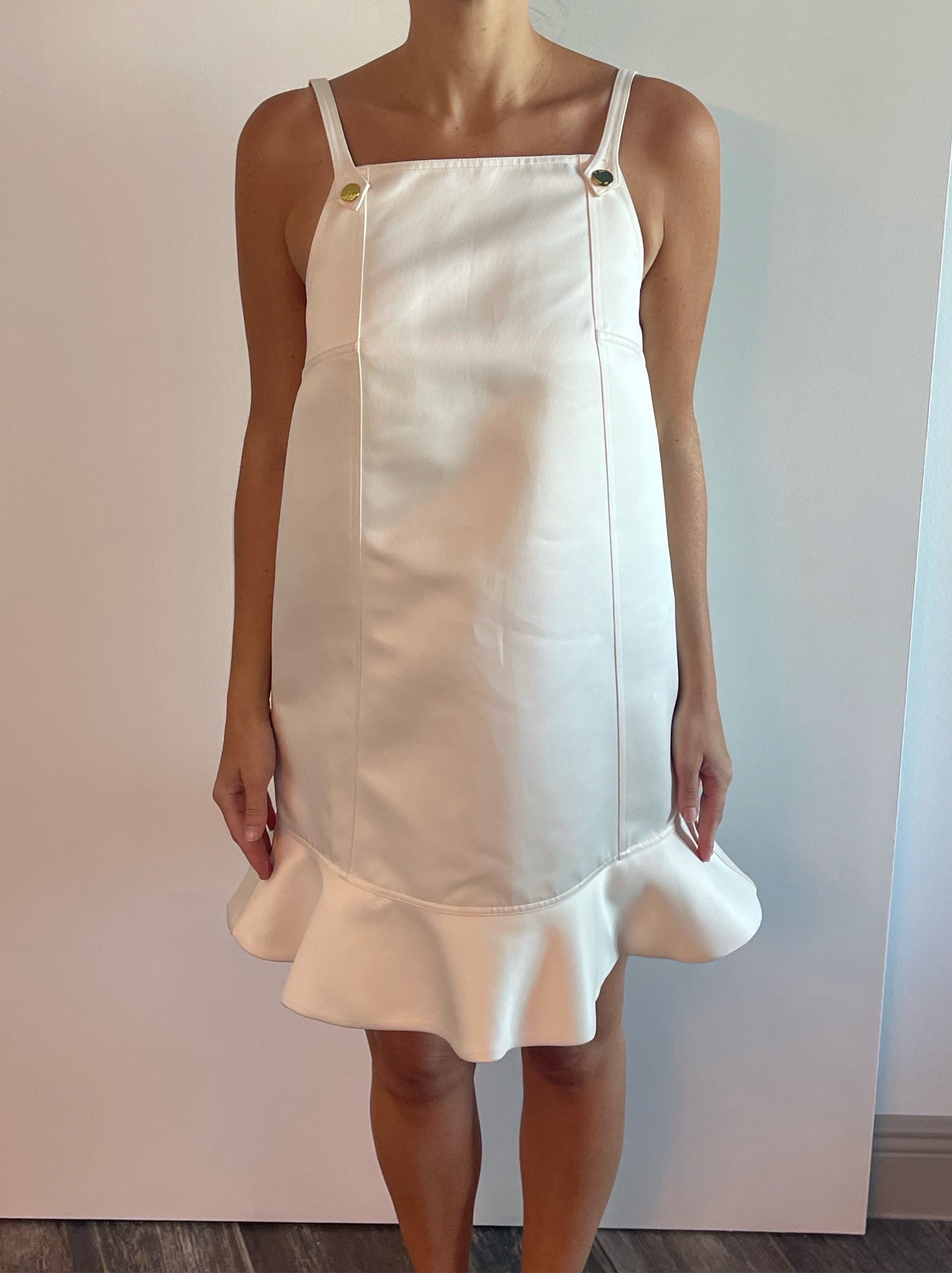 Cream Cotton Ruffle Hem Mini Dress