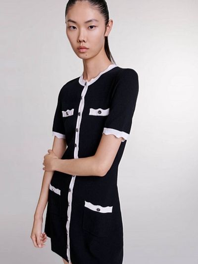 maje roliano contrast knit dress Contrast rib knit dress Ecru for Women