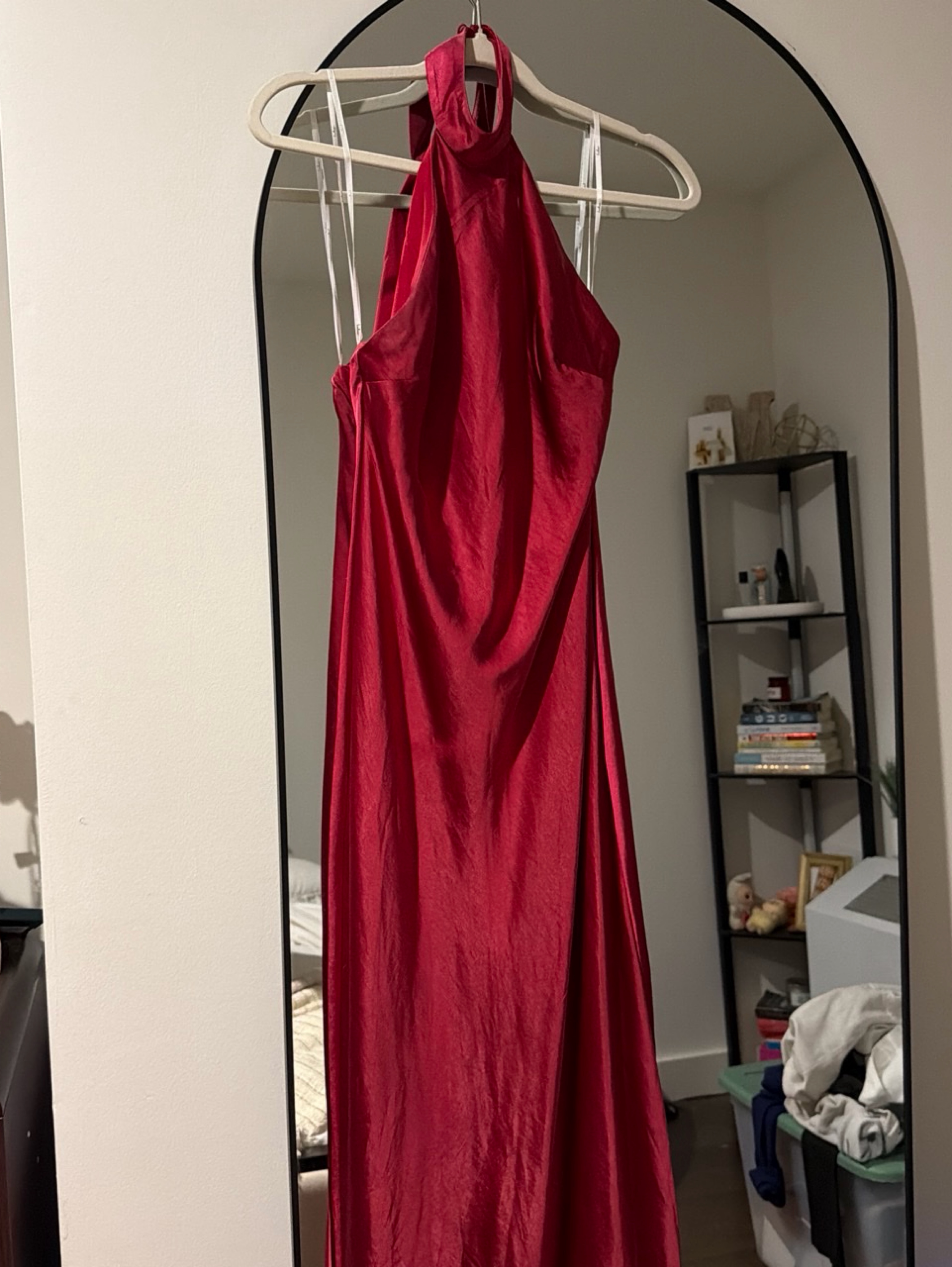 jump apparel red dress Red Maxi Dress - Plunging Cowl Neck Dress - Halter Maxi Dress