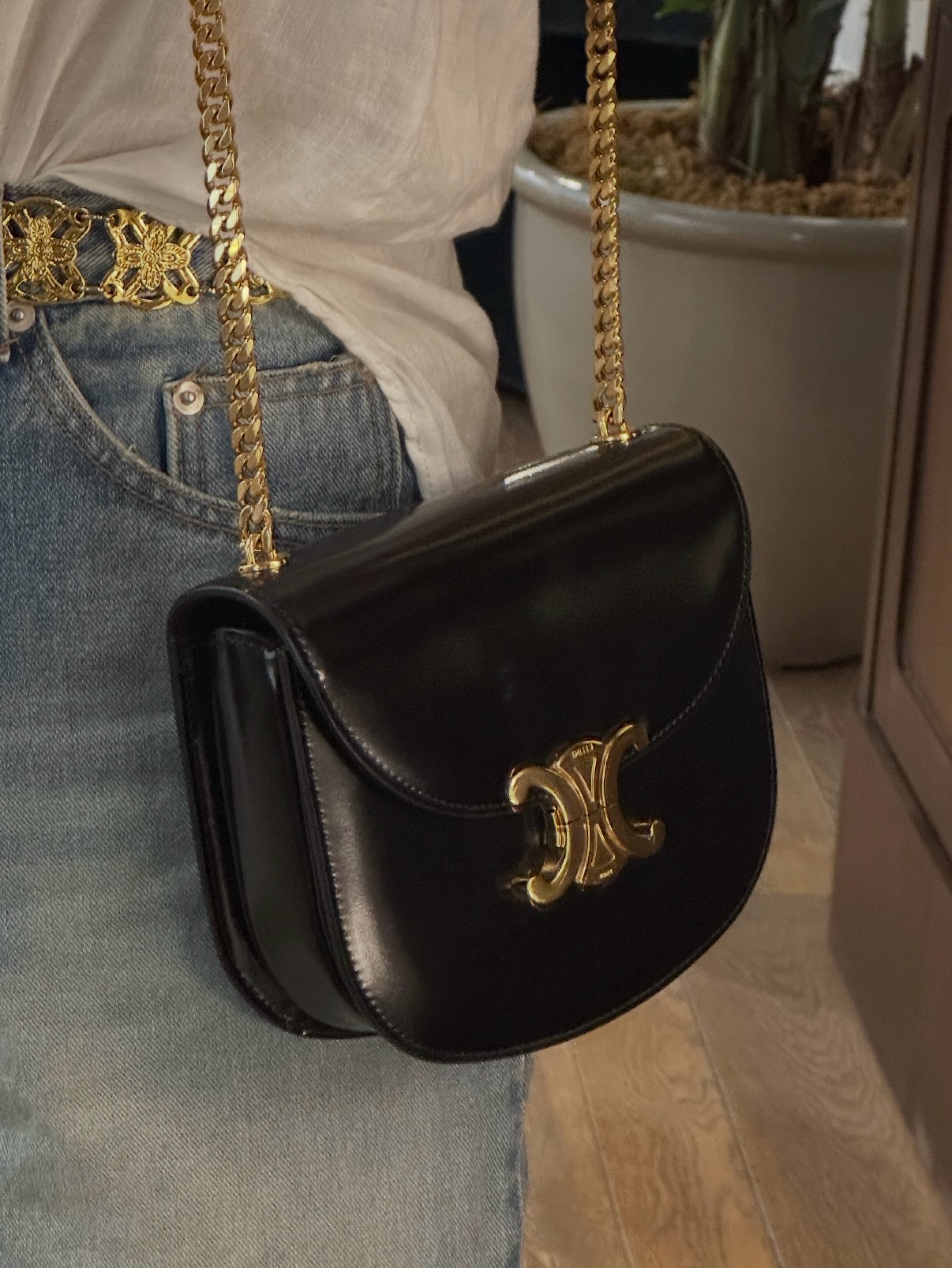 Celine Black Leather Saddle Bag by Celine - Pickle