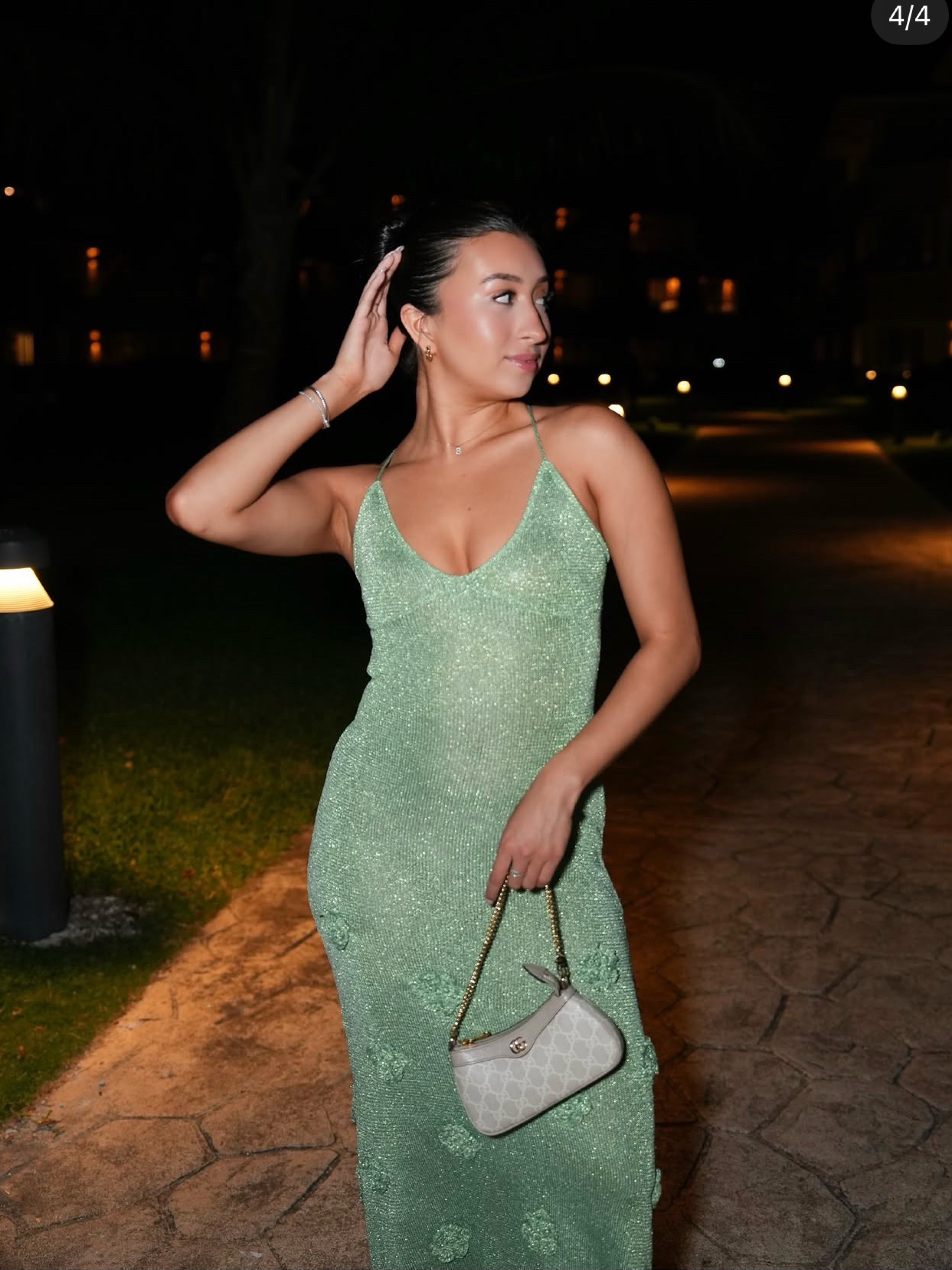 Suki Metallic Knit Maxi Dress - Pastel Green