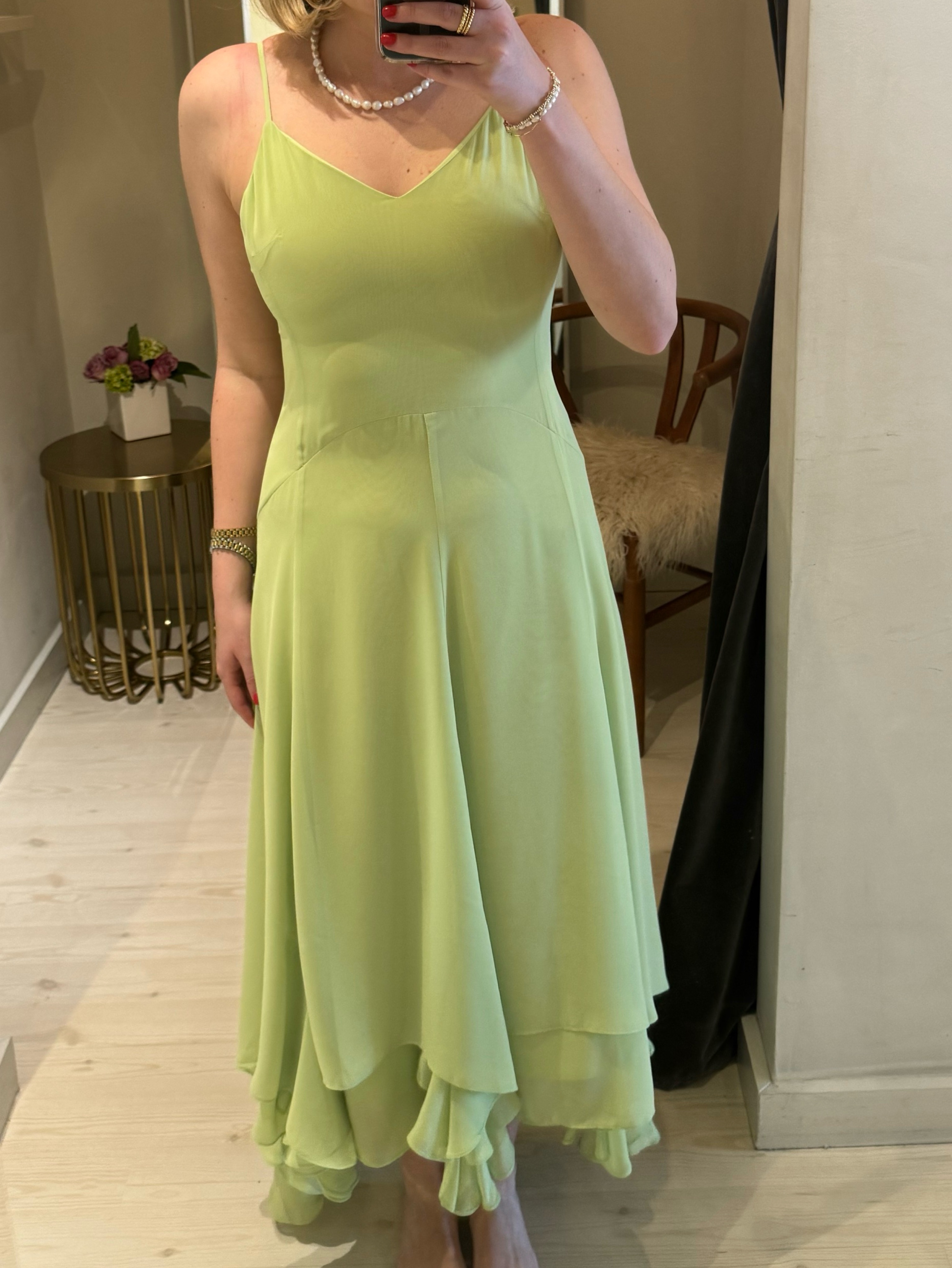 chartreuse chiffon dress 1950s Chartreuse Silk Chiffon Goddess Dress Wayward Collection