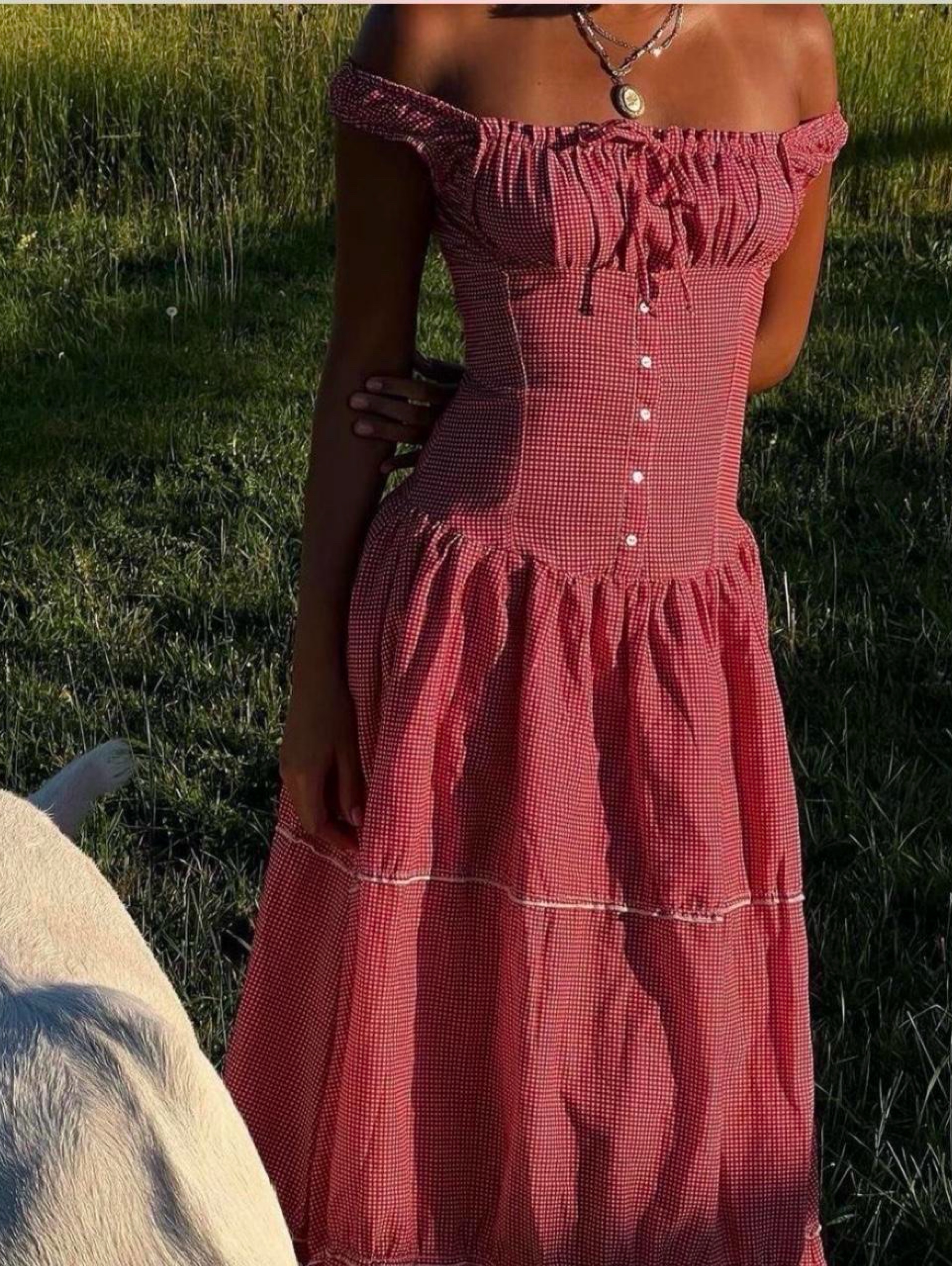 Frankies Bikinis Ladybug Gingham Drop Waist Maxi Dress
