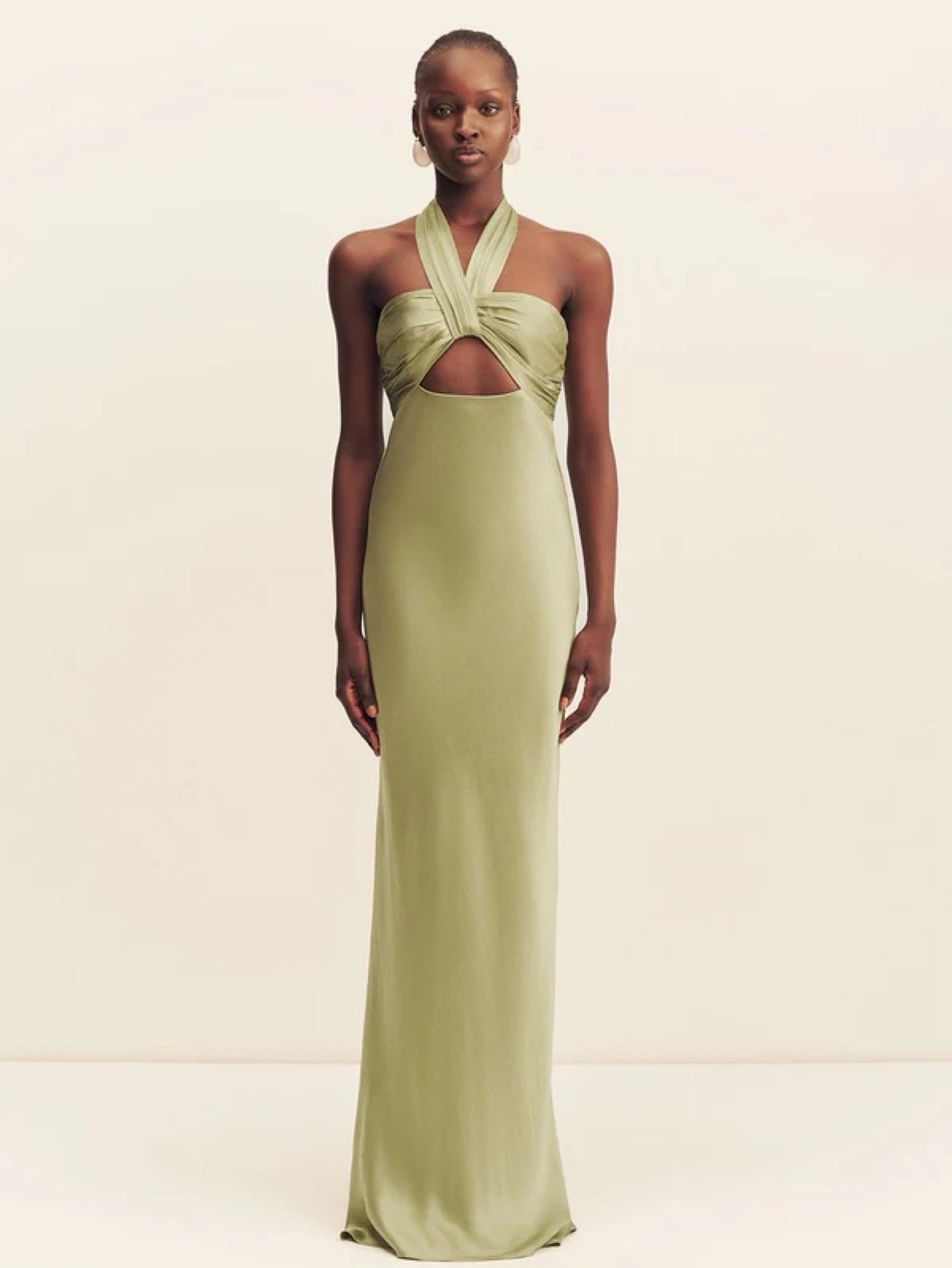 Shona Joy La Lune Ruched Halter Maxi Dress - Fern