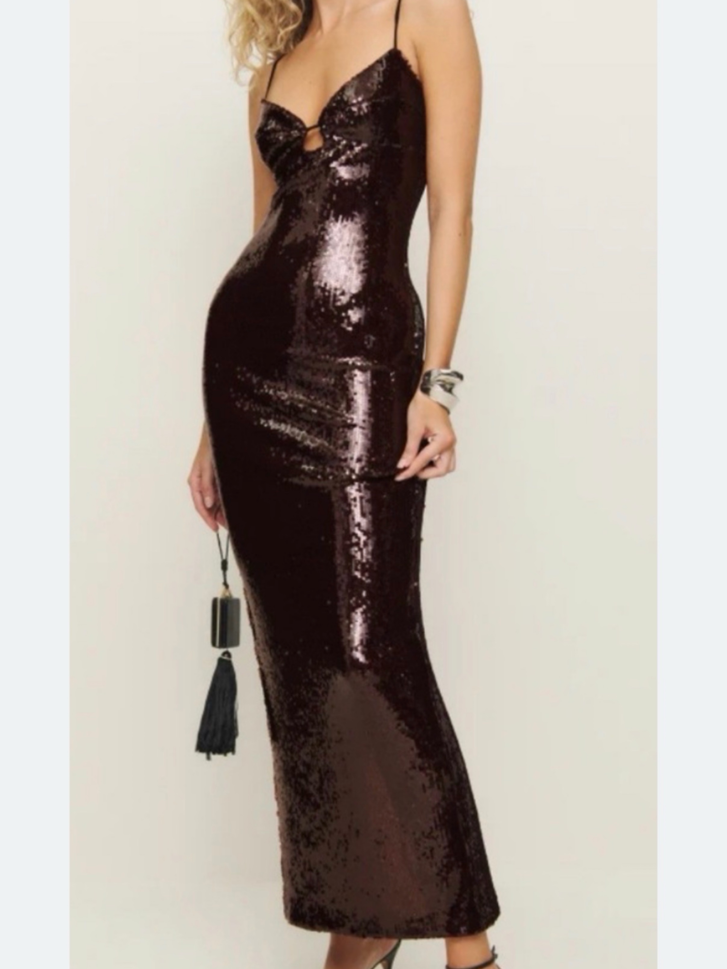 Reformation Brown Sequin Sathia Dress