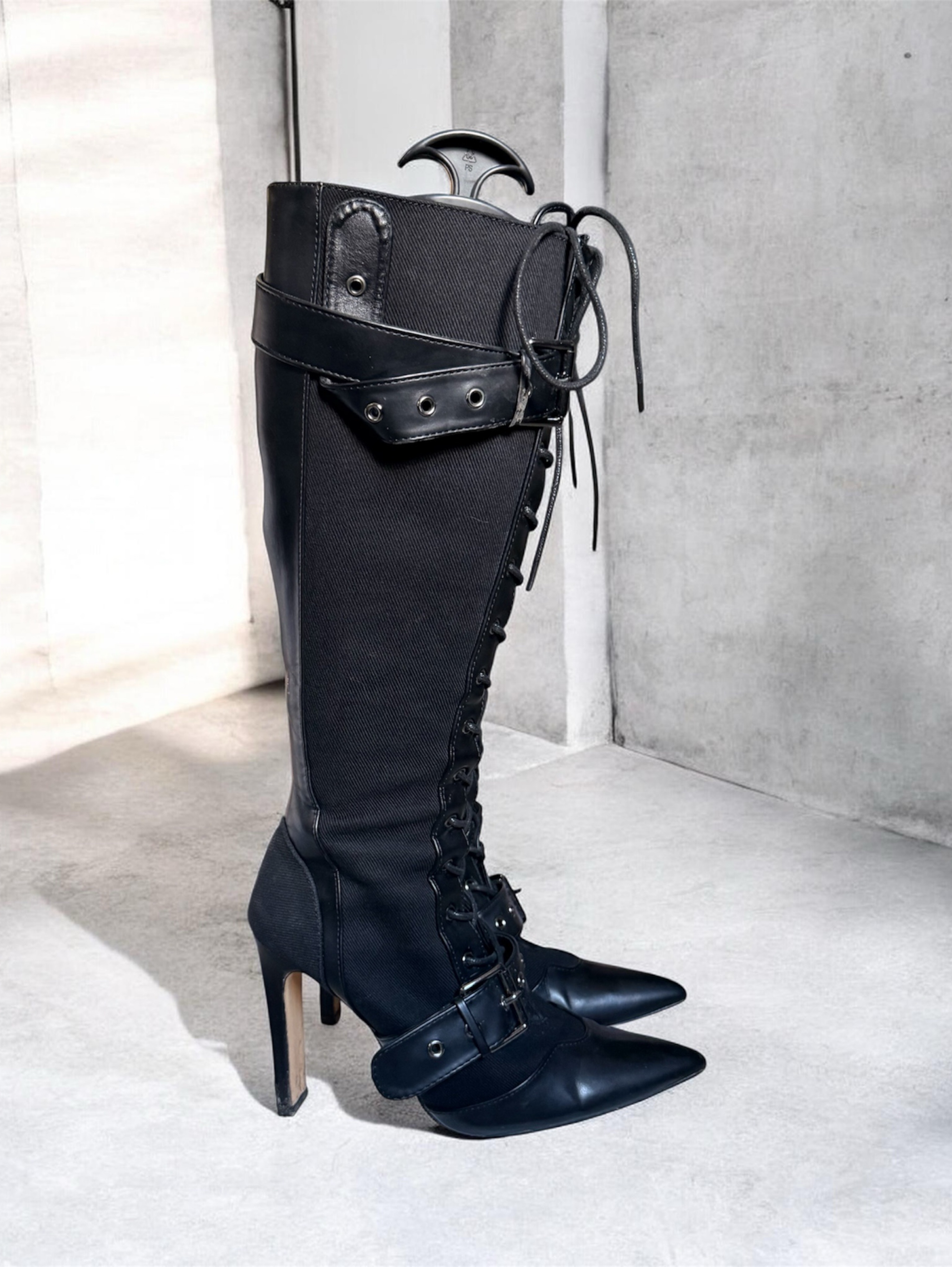 Black lace up knee high boots size 9