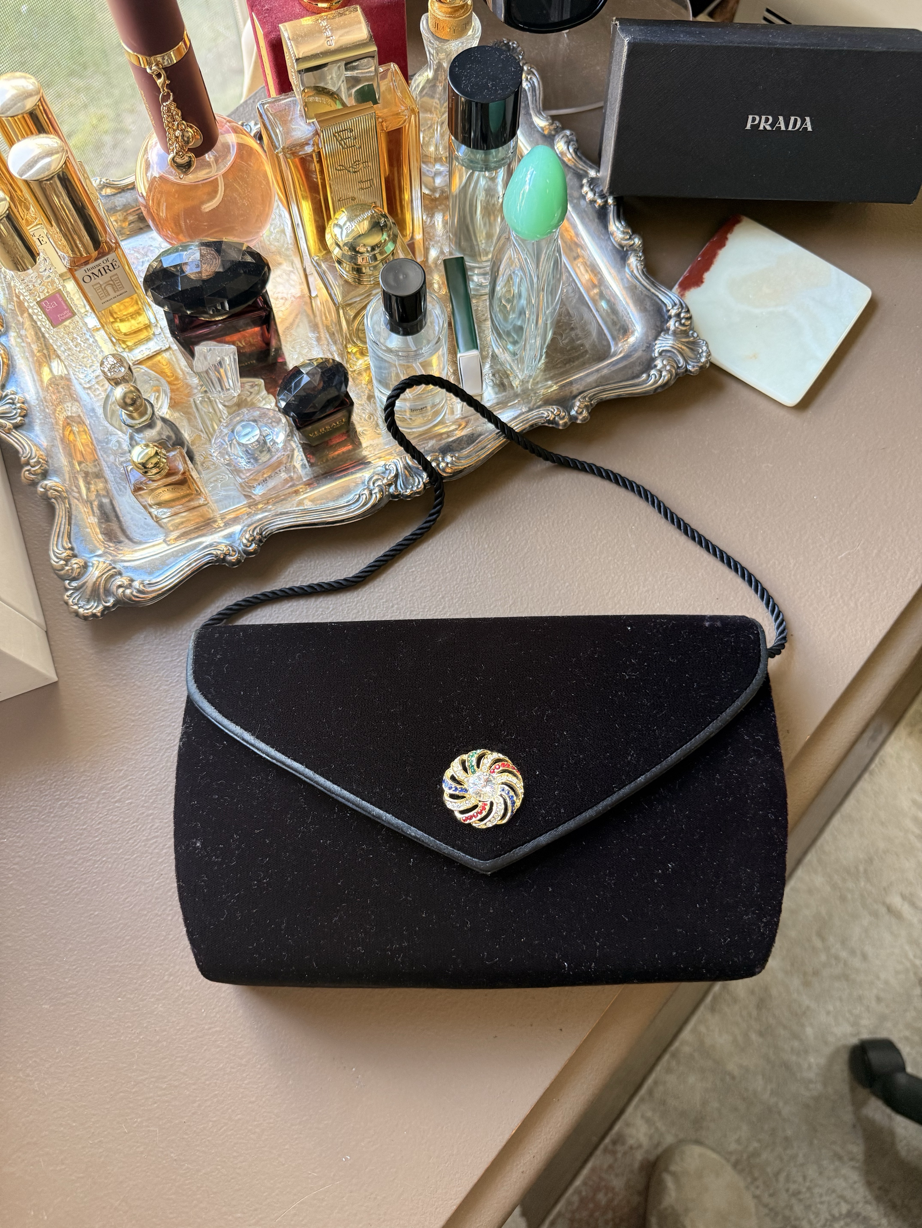 black velvet evening bag