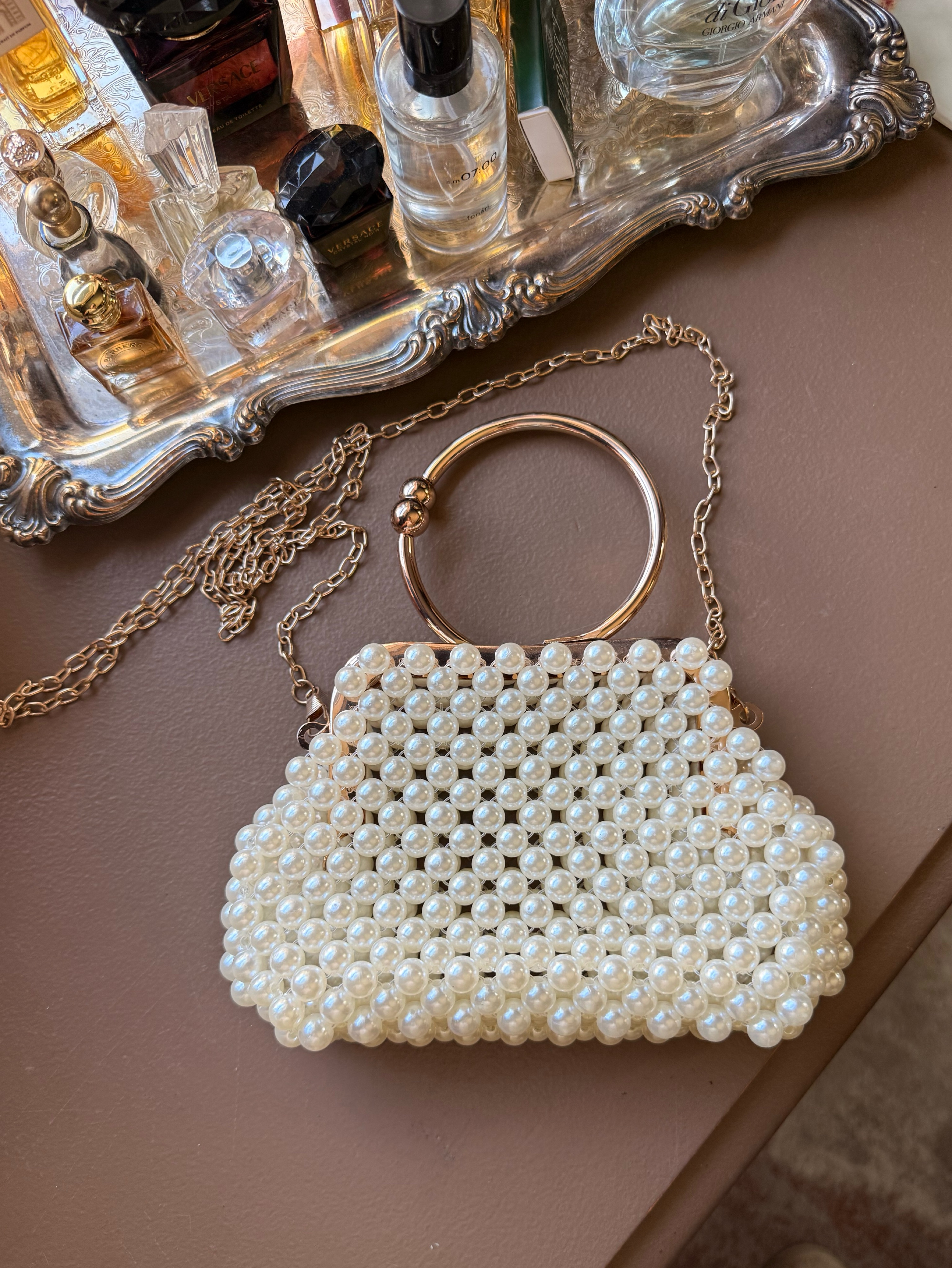 White pearl beaded bag