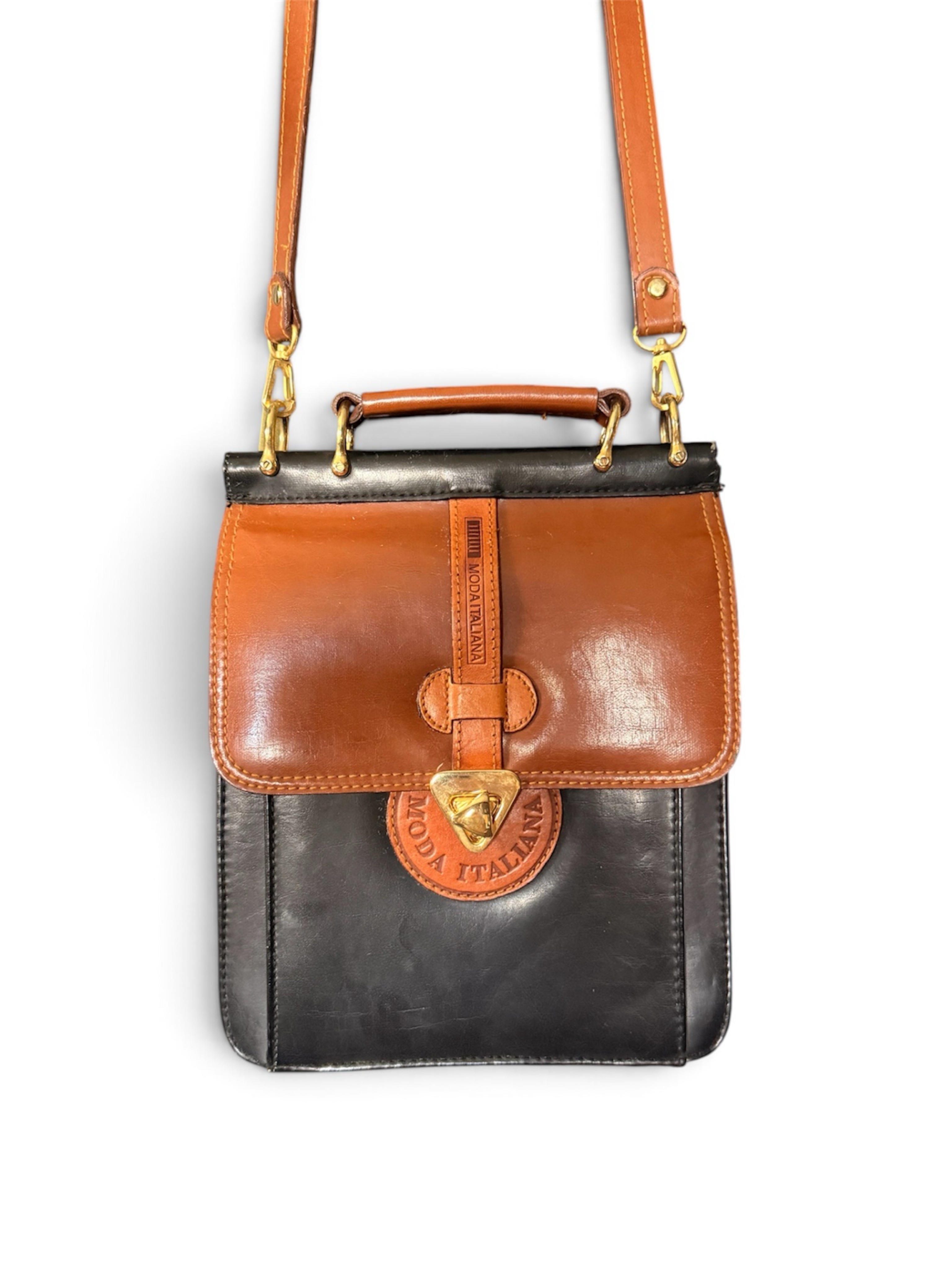 vintage Moda Italiana two-tone leather crossbody bag
