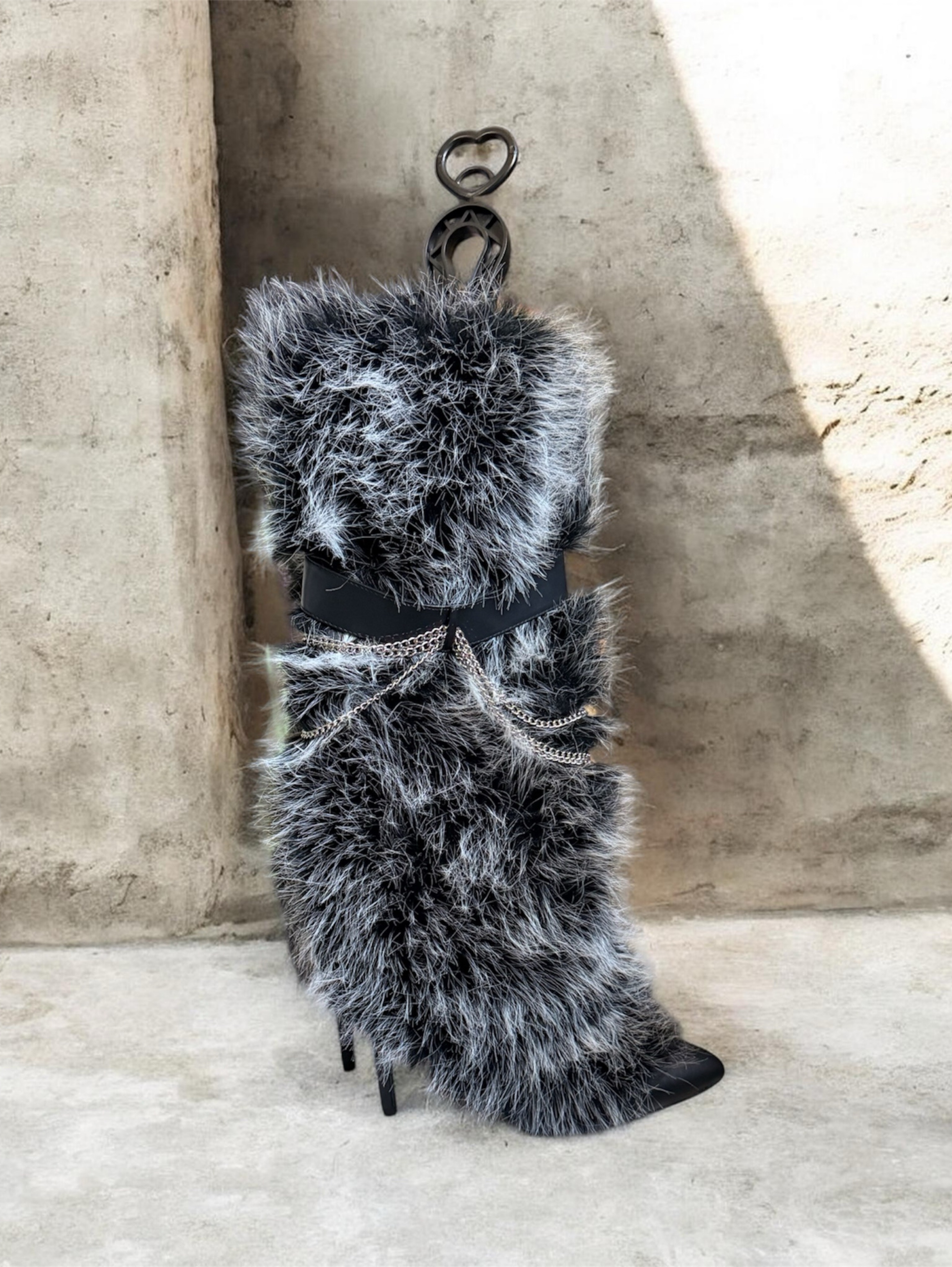 Grey faux fur knee high boots size 9