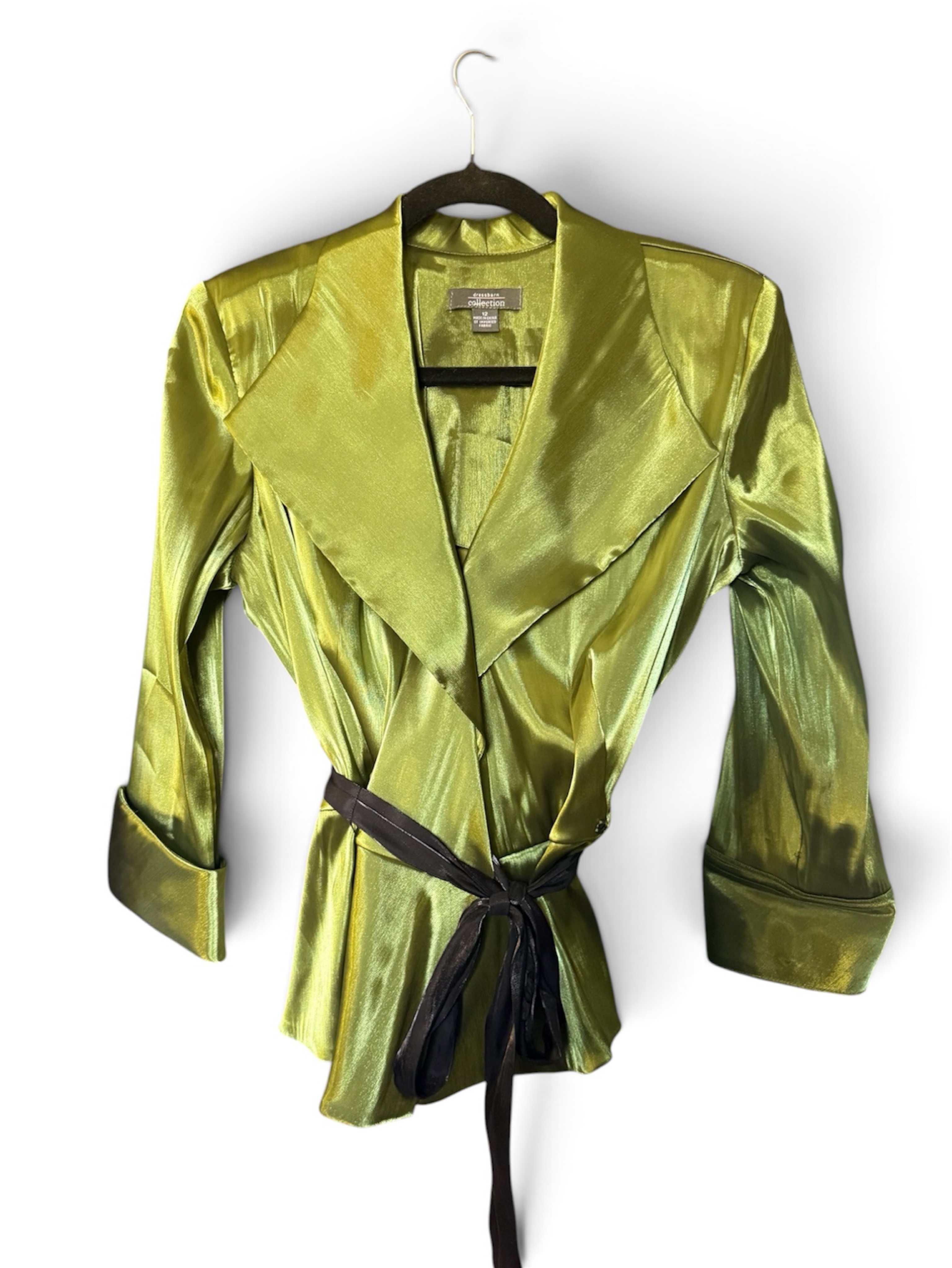 chartreuse green satin wrap jacket blouse-size 12