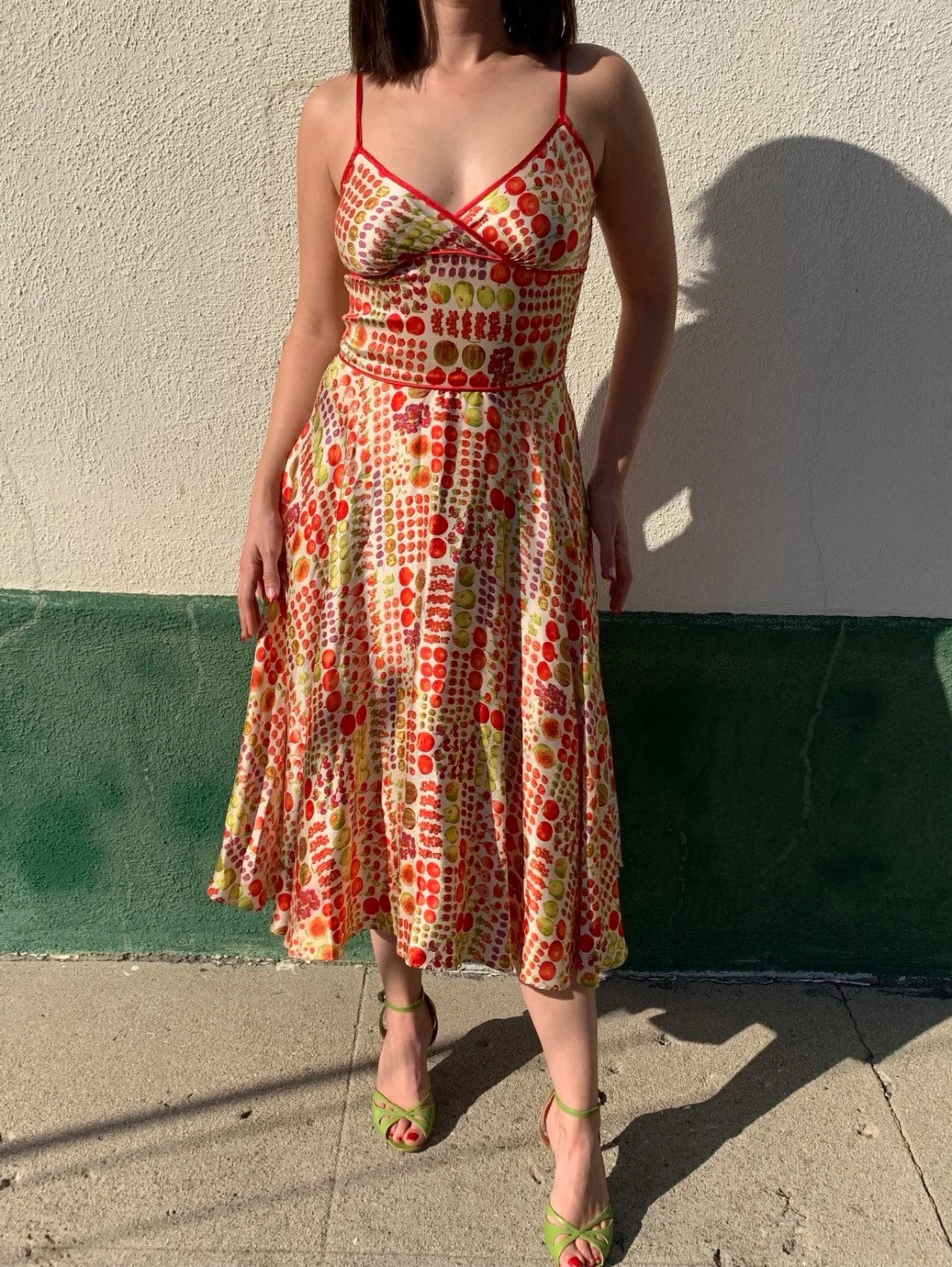 Iconic Vintage Betsey Johnson Silk Fruit Print Dress