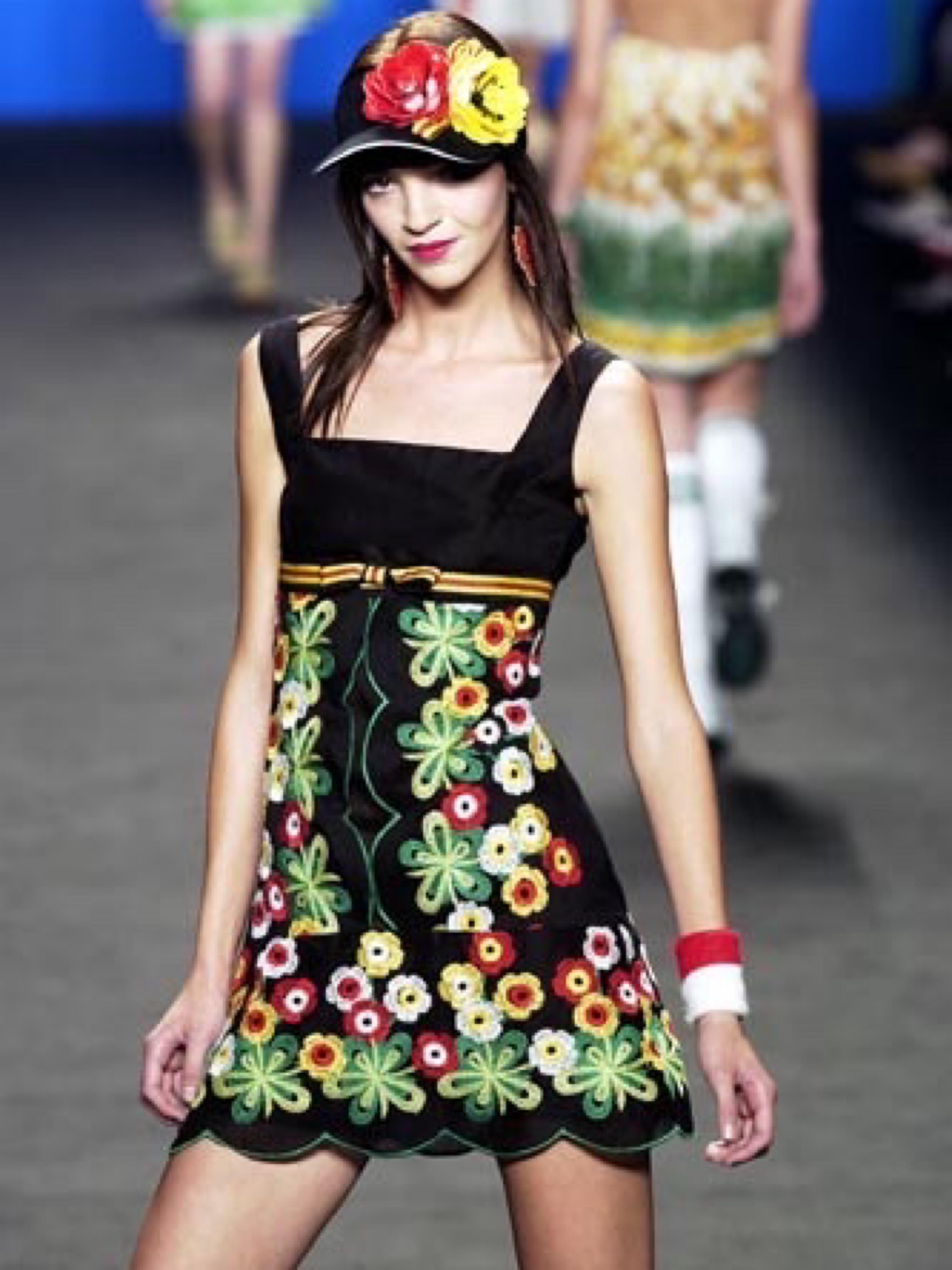 Anna Sui S/S 2003 Black Floral Embroidered Mini Dress