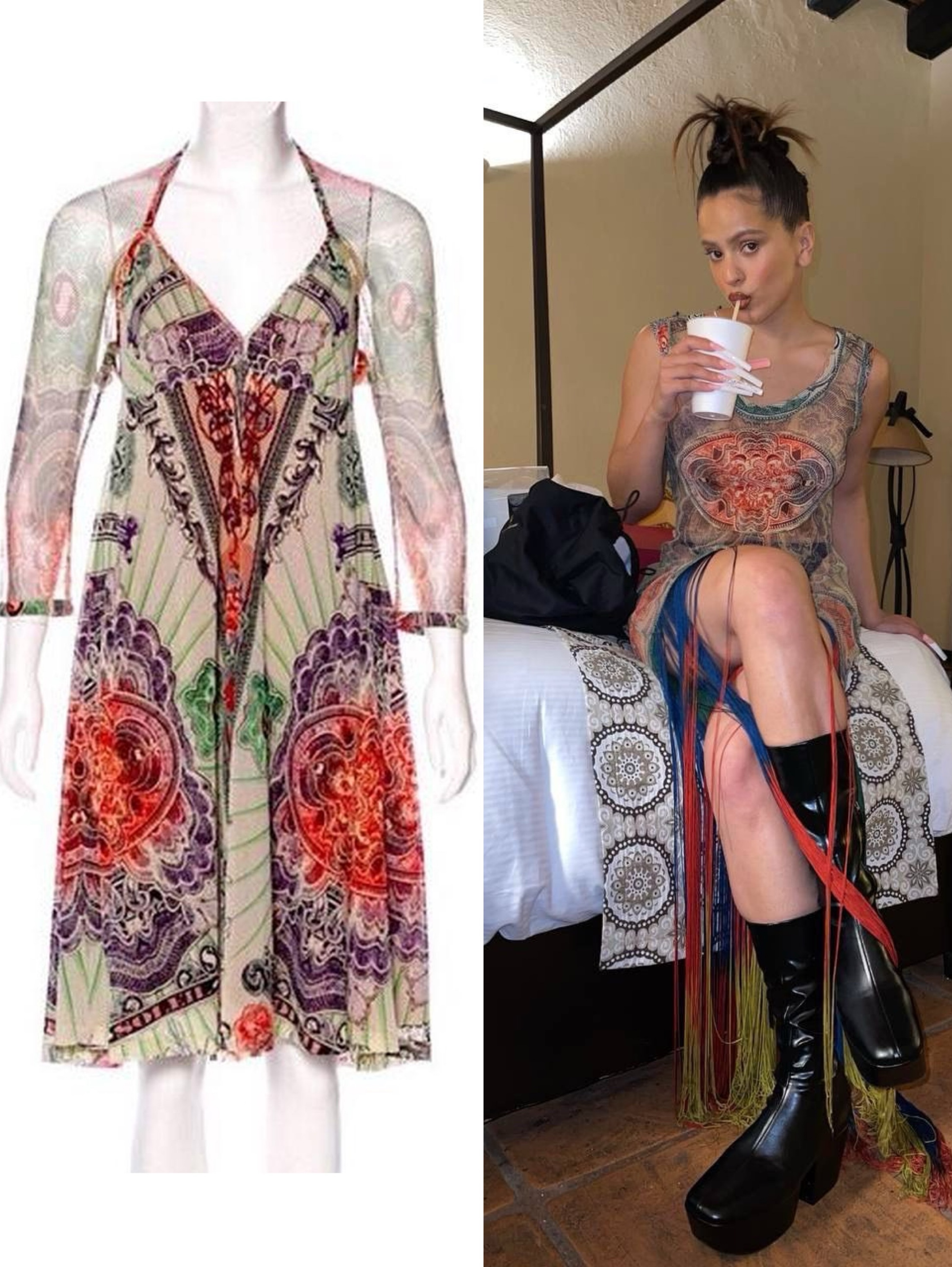 Jean Paul Gaultier S/S 1994 Vintage Archival Money Print Mesh Midi Dress