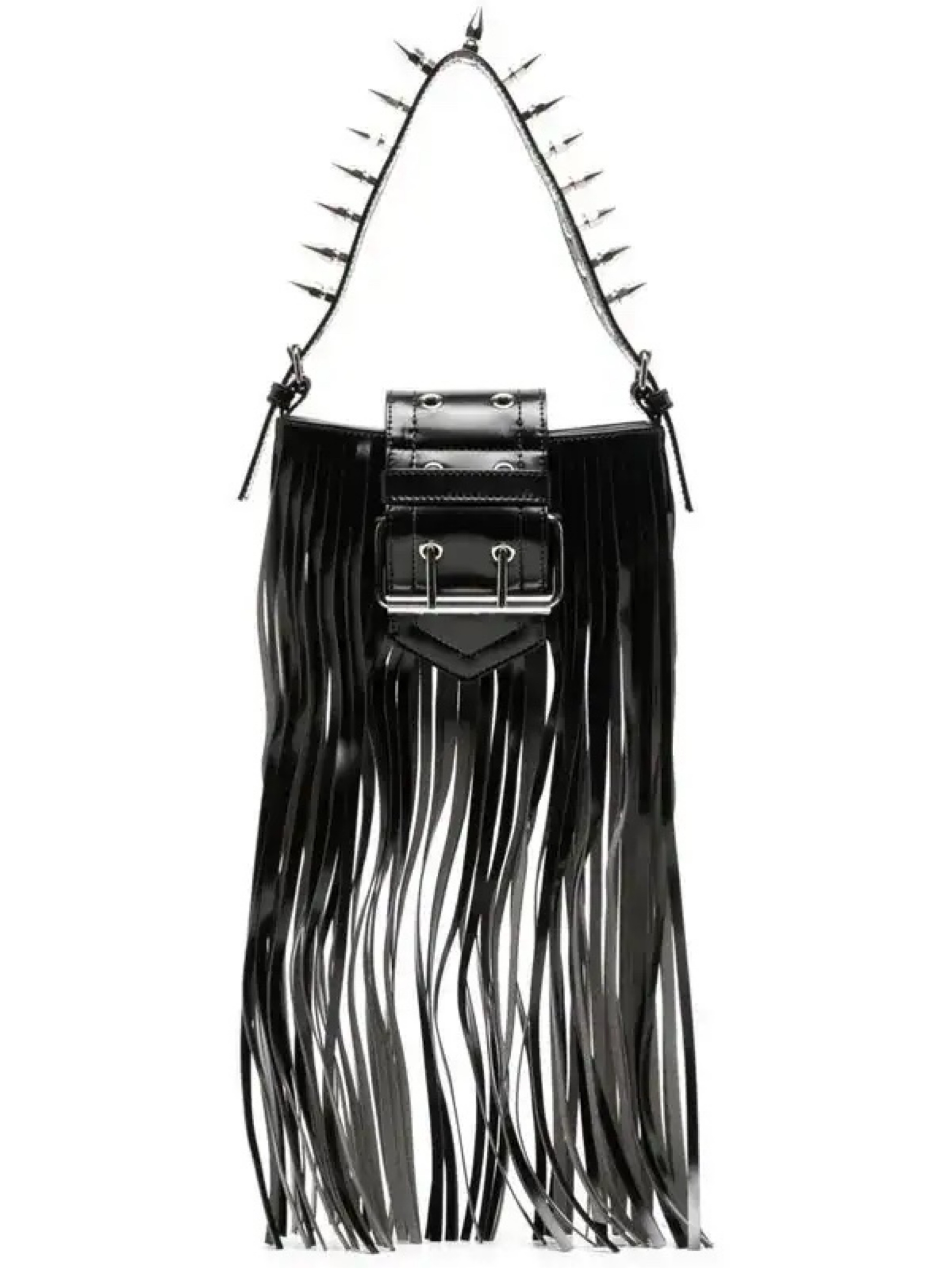 Vaquera Black Fringe Mini Chrome Buckle Shoulder Bag by Vaquera