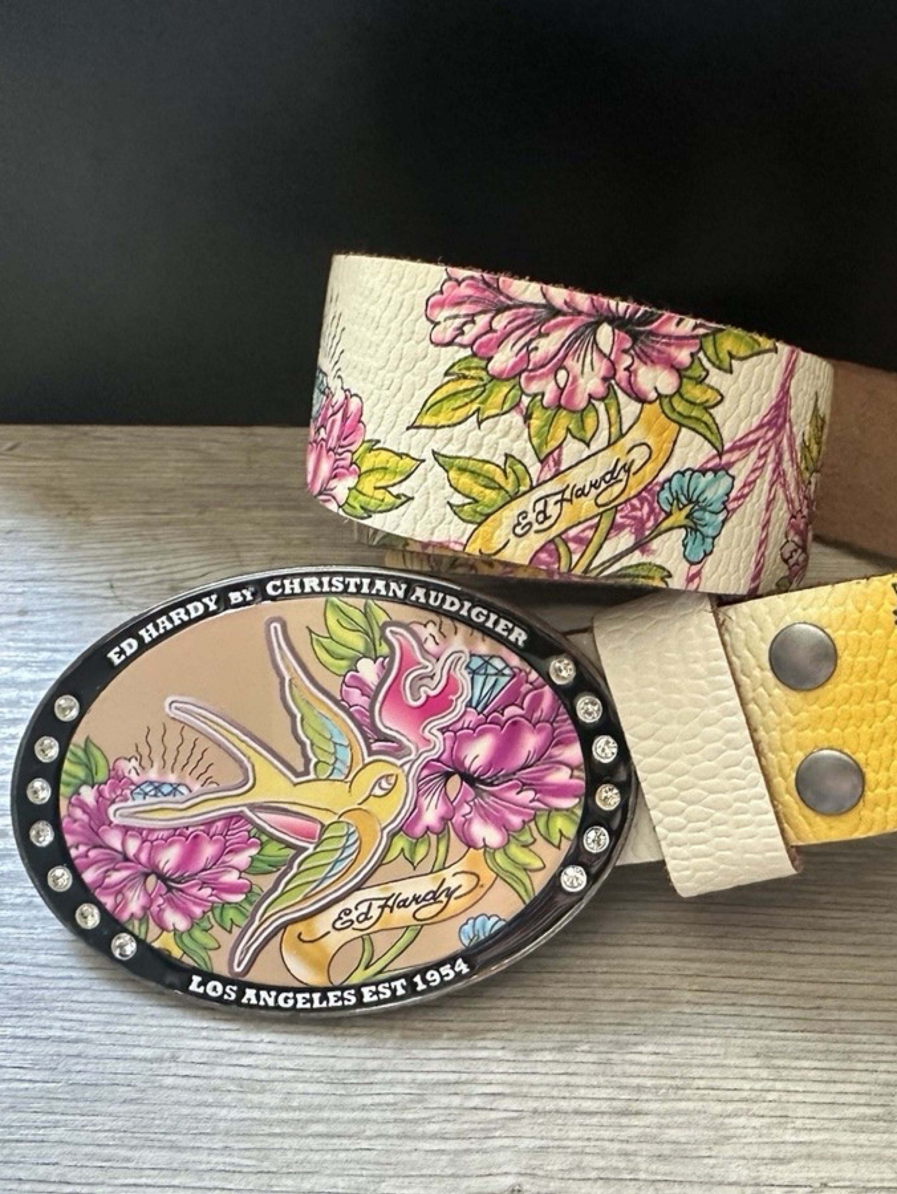 Iconic Vintage Y2K Ed Hardy by Christian Audigier Snakeskin Graphic Studded Belt