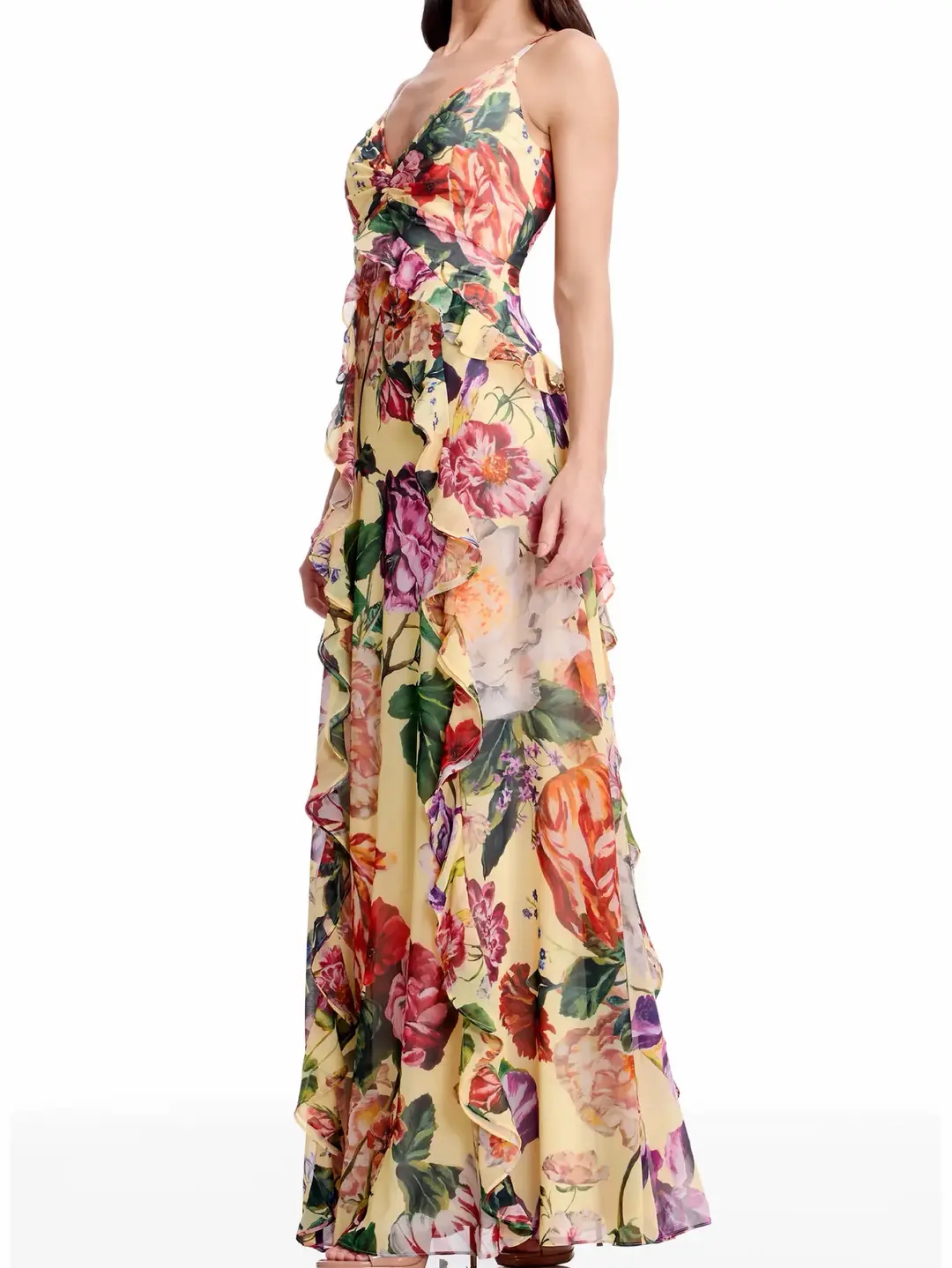Dress the Population Jayden Gown Yellow Floral Ruffle, photo 5 of 6