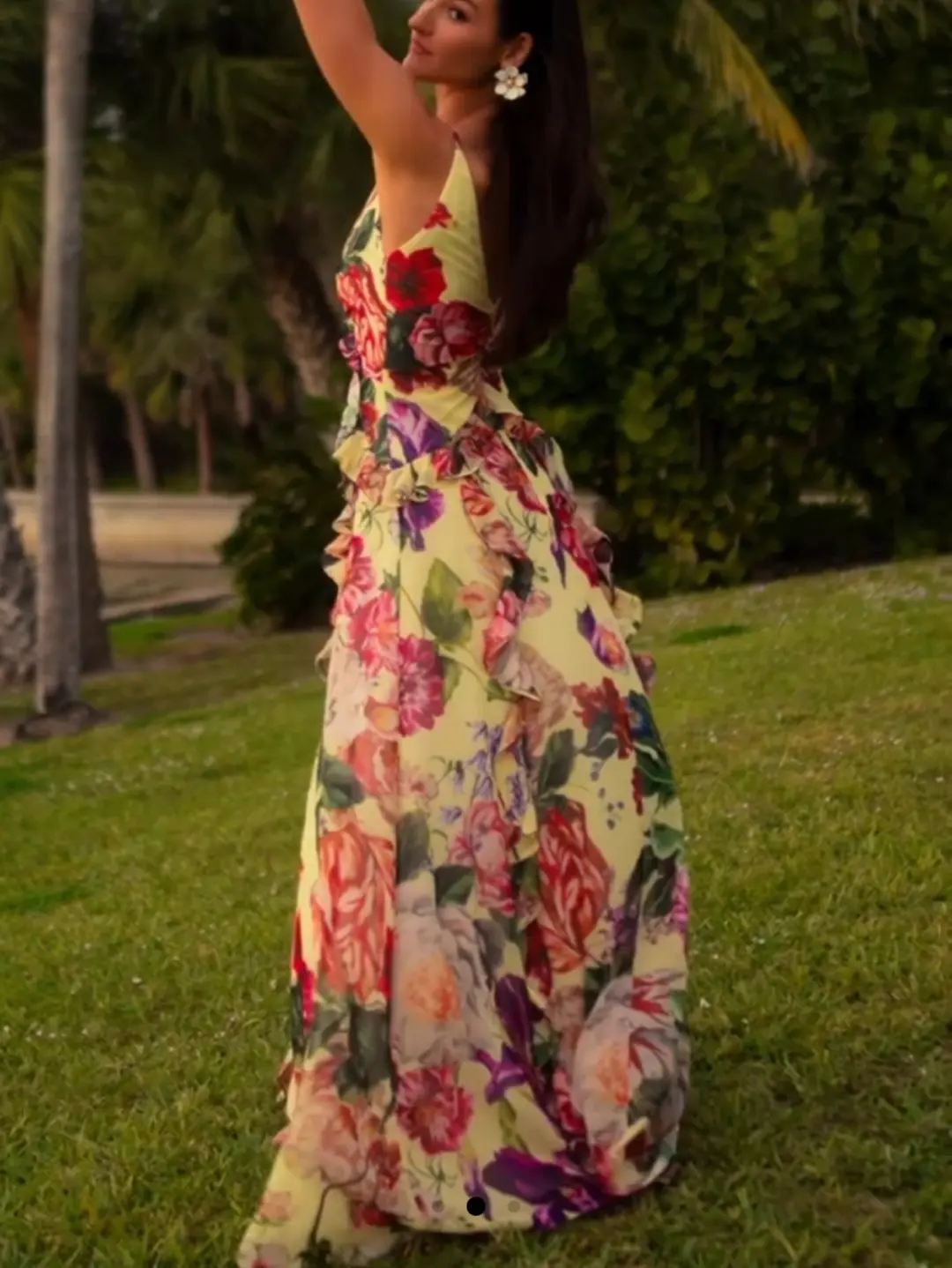Dress the Population Jayden Gown Yellow Floral Ruffle, photo 2 of 6