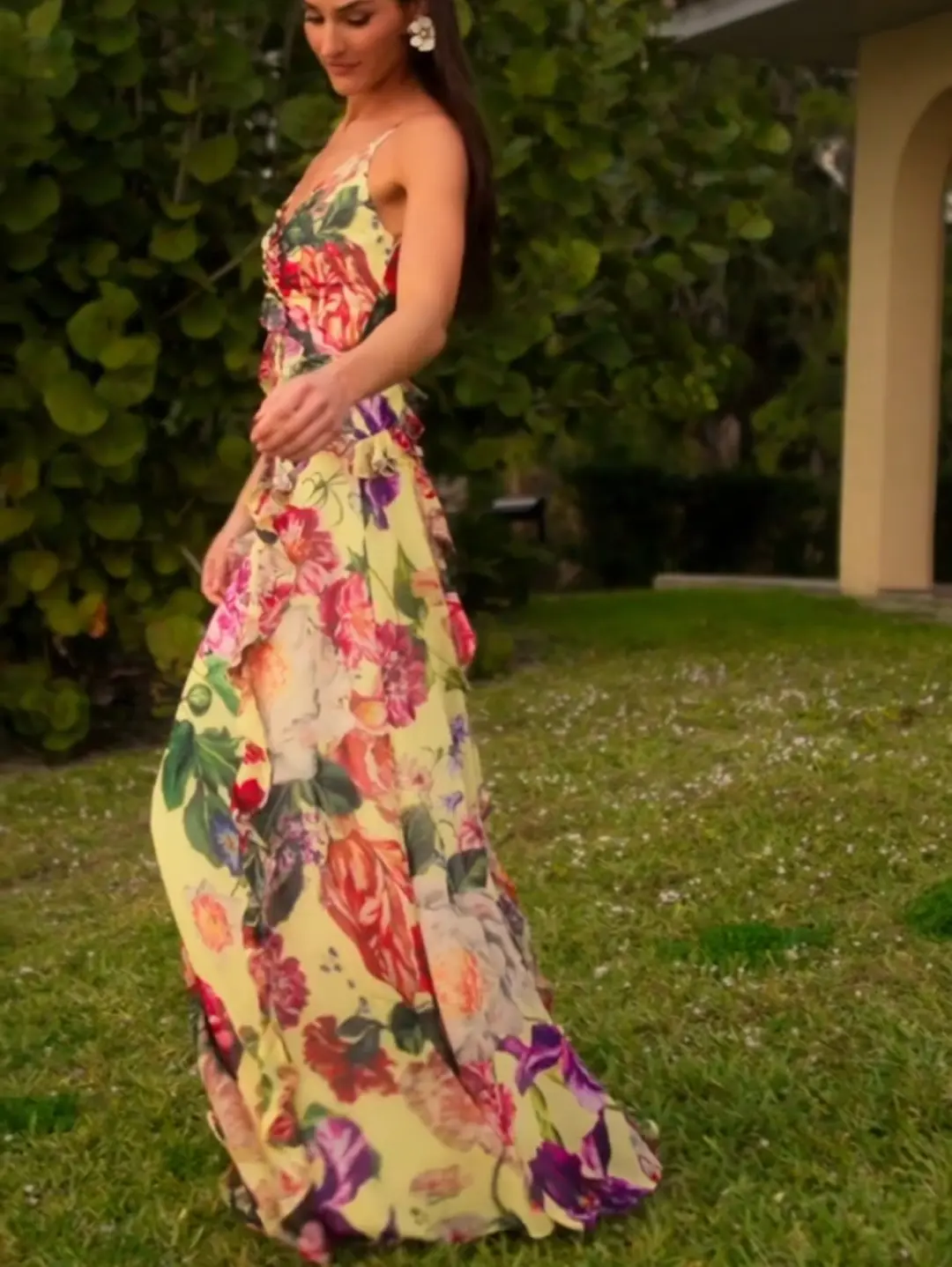 Dress the Population Jayden Gown Yellow Floral Ruffle, photo 1 of 6
