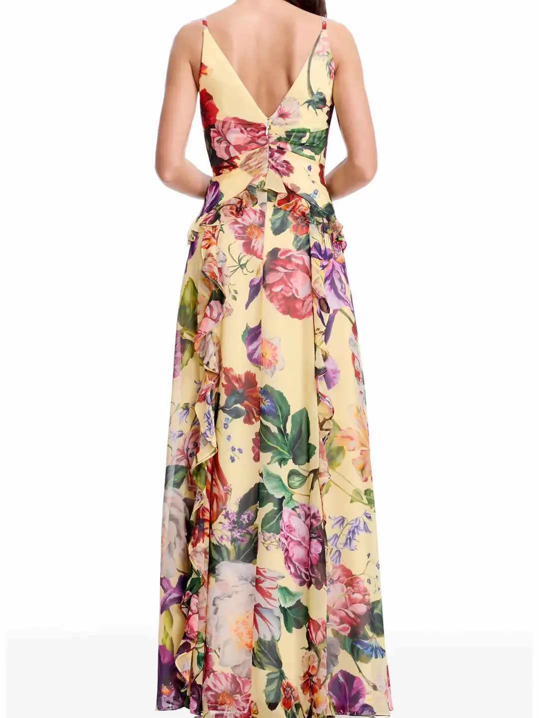 Dress the Population Jayden Gown Yellow Floral Ruffle, photo 6 of 6