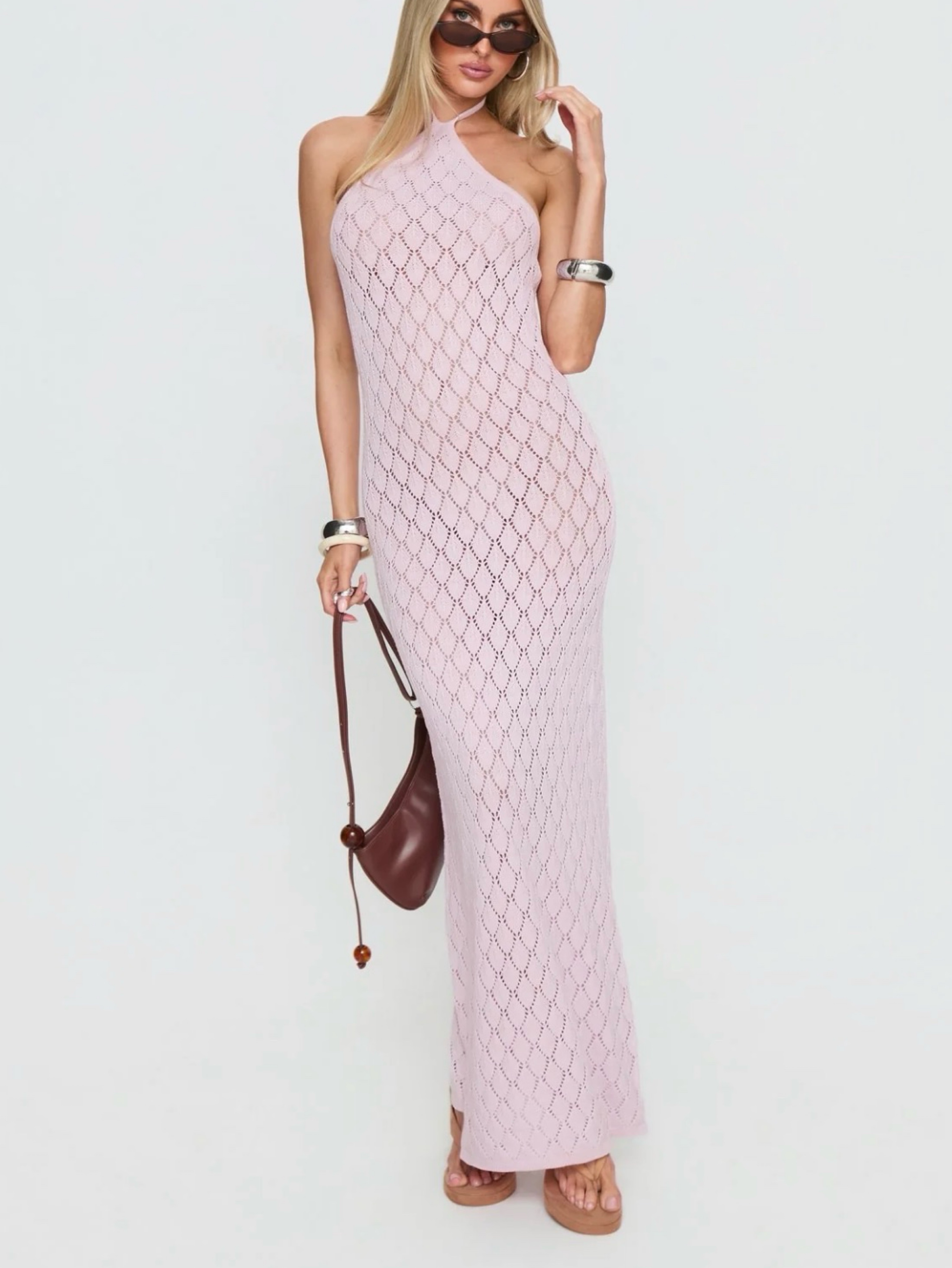 Princess Polly Pink Crochet Halter Dress