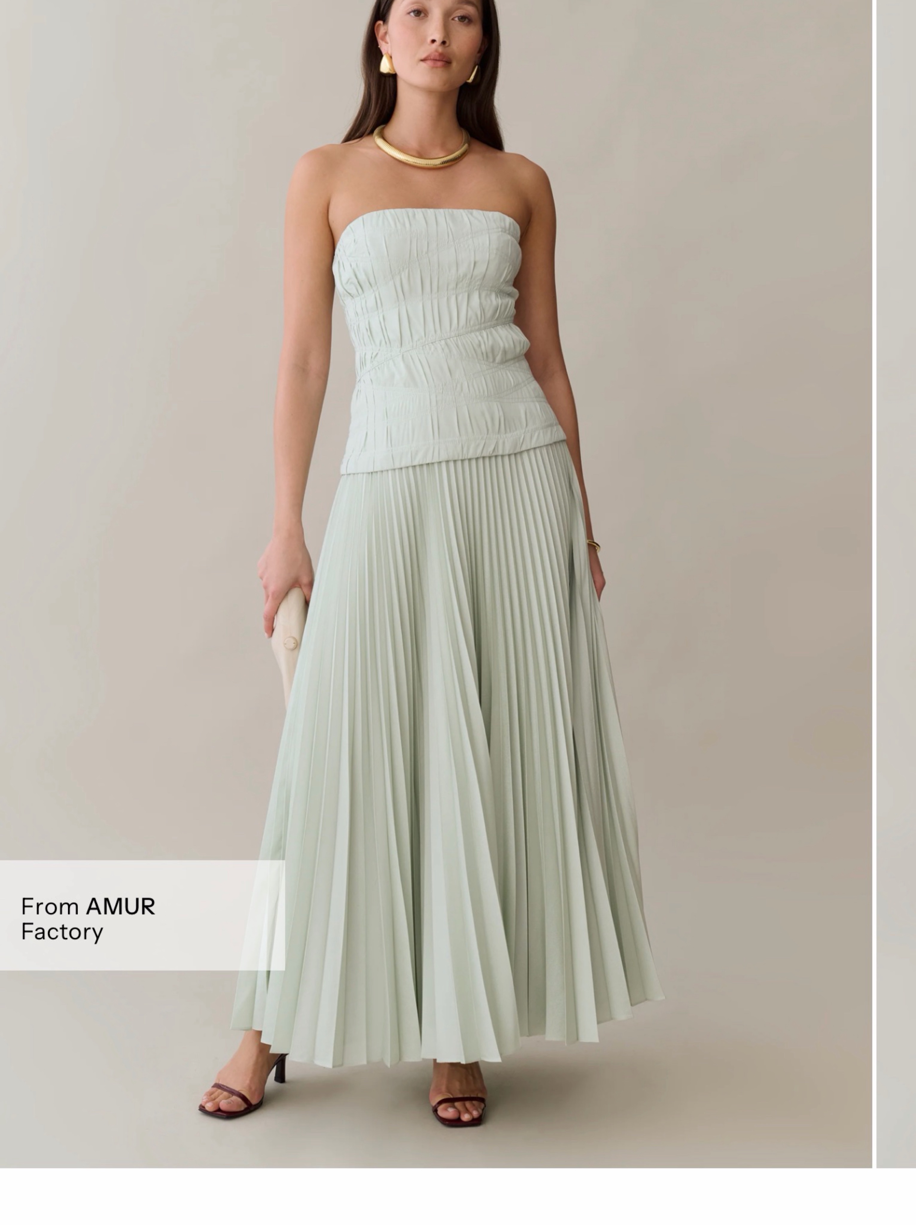 amur green strapless dress Giada Pleated Dress by AMUR