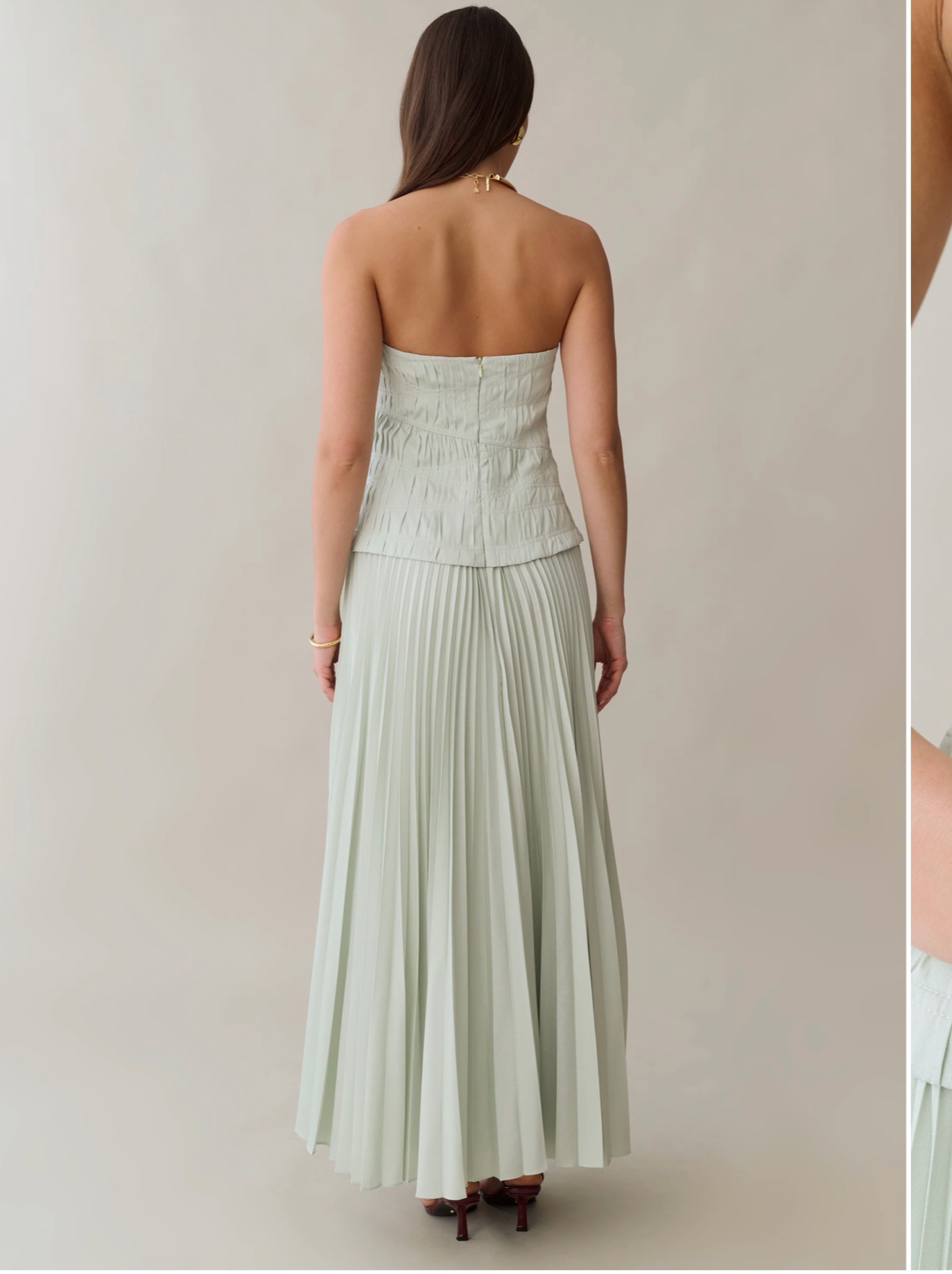 amur green pleated dress Amur giada pleated strapless green dress size 6 by AMUR
