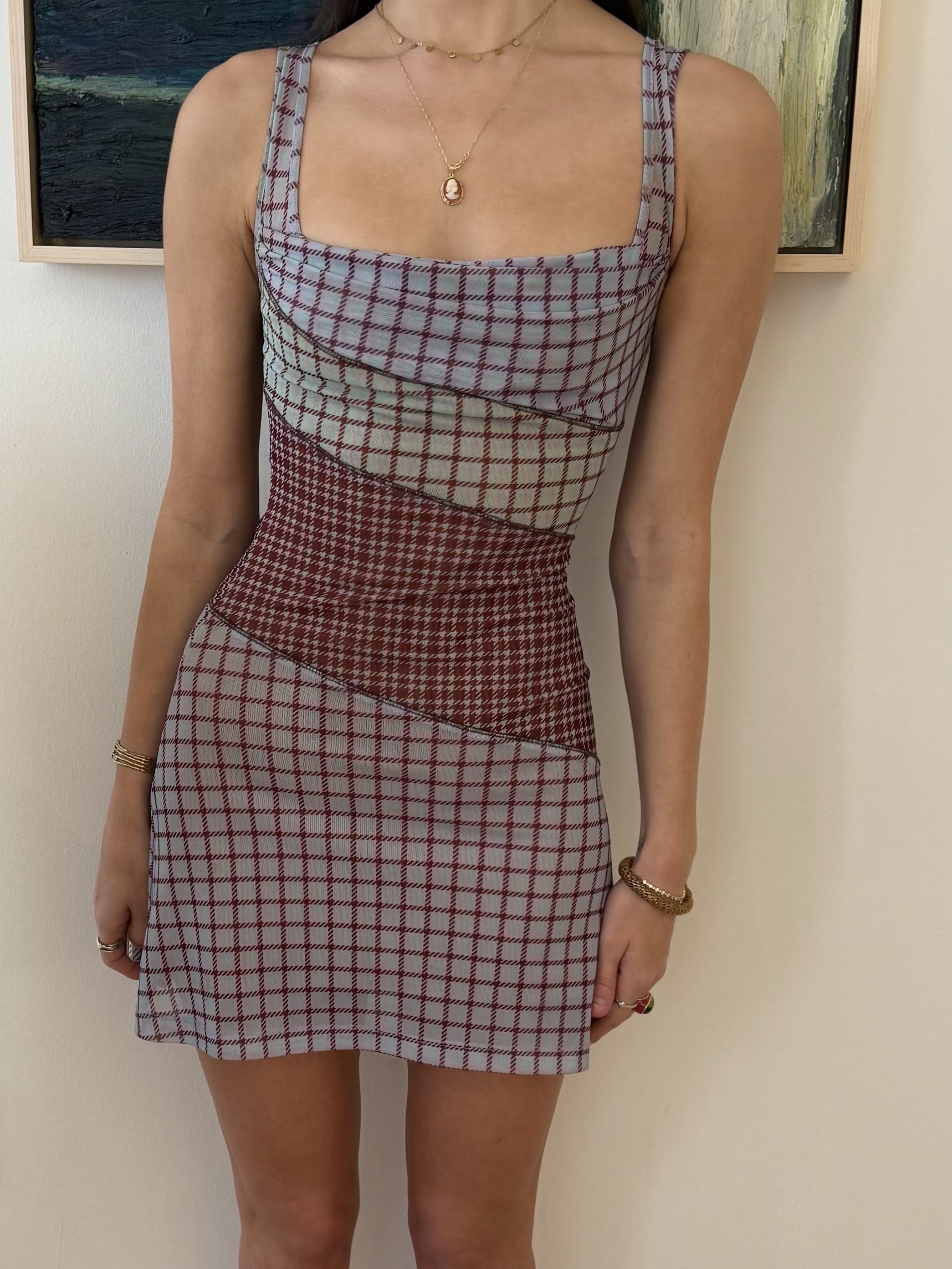 Miaou dress Lavender Houndstooth Mini Dress by Miaou - Pickle Miaou dress Lavender Houndstooth Mini Dress by Miaou - Pickle