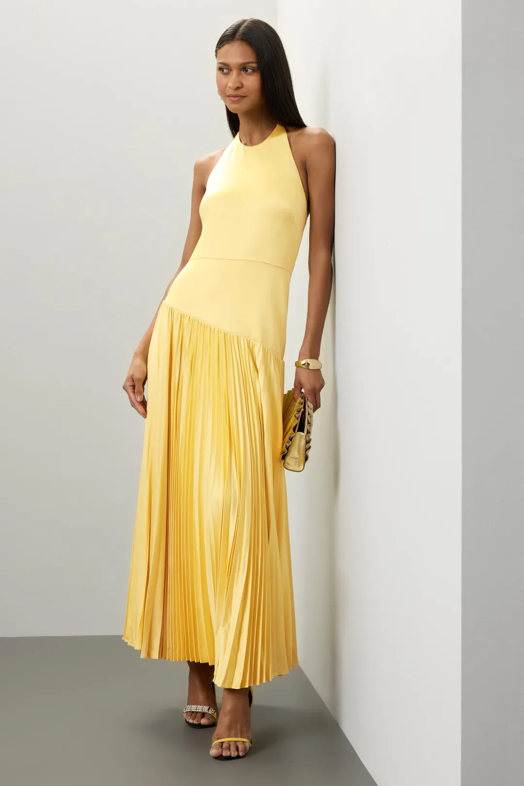 alexis gold joya dress Joyau Yellow Sequin Mesh Maxi The style is finished with an invisible side zip closure Plisse Maxi Dress Alexis Gold