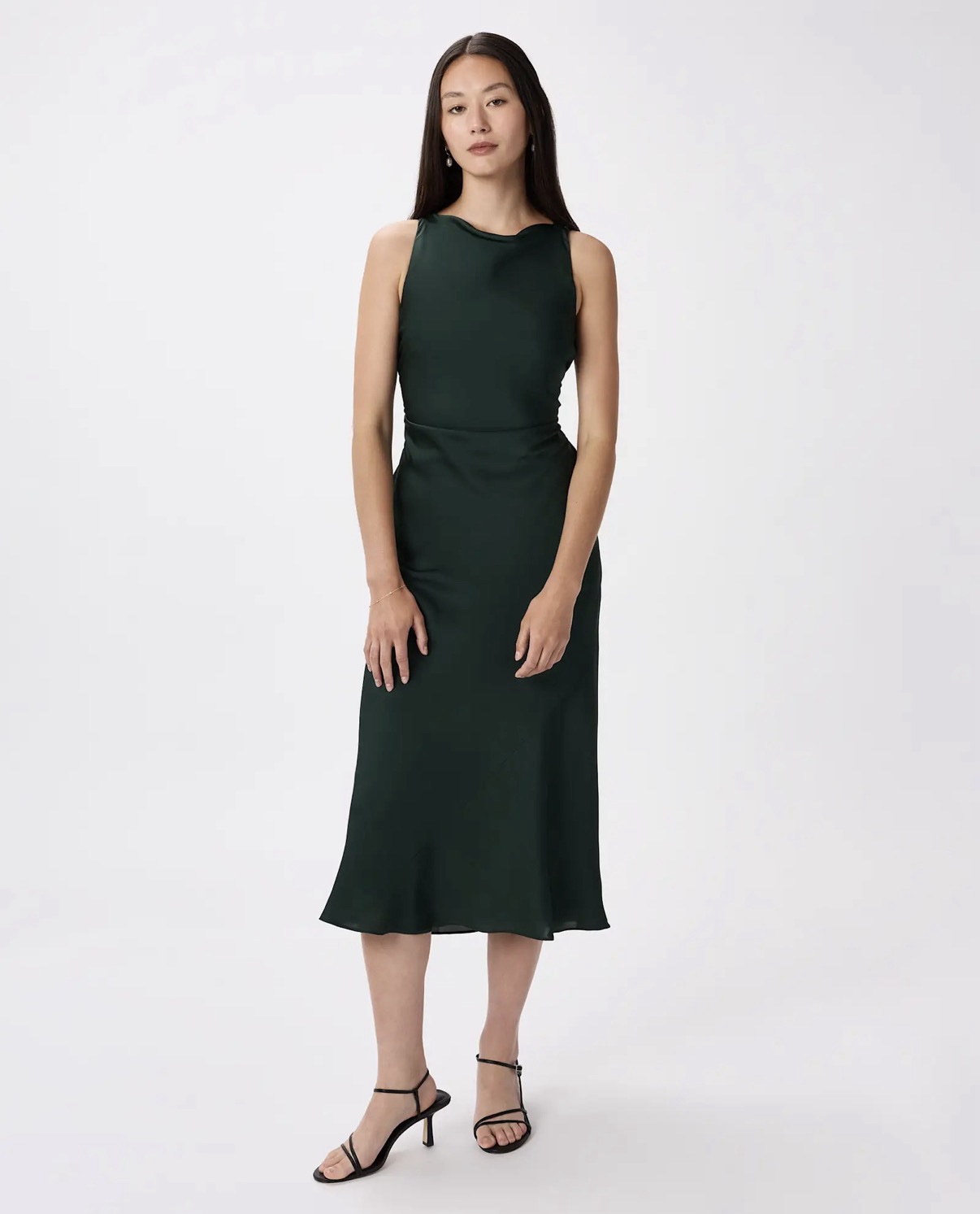 Quince Washable Stretch Silk High Neck Midi Dress - forest green by Quince - Pickle Quince Washable Stretch Silk High Neck Midi Dress - forest green by Quince - Pickle