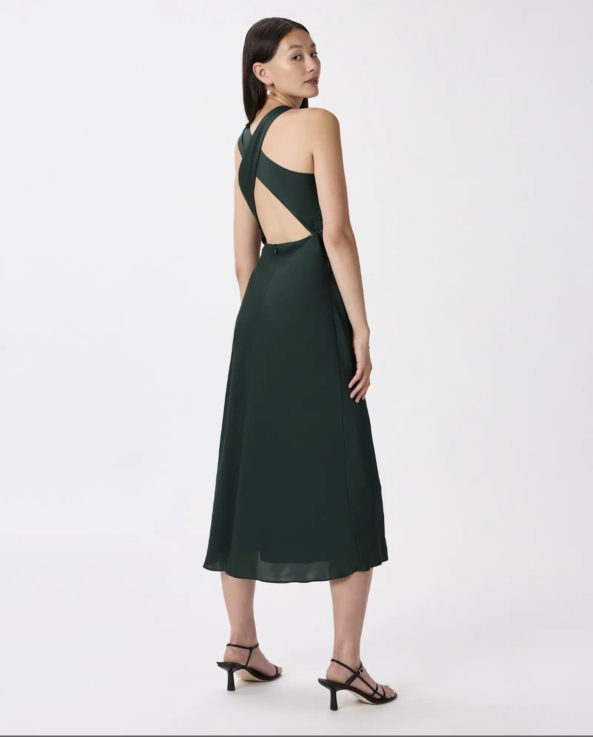 quince washable stretch silk high neck midi dress Women's Washable Stretch Silk High Neck Midi Dress in Forest Green, Size XL, Mulberry Silk by Quince