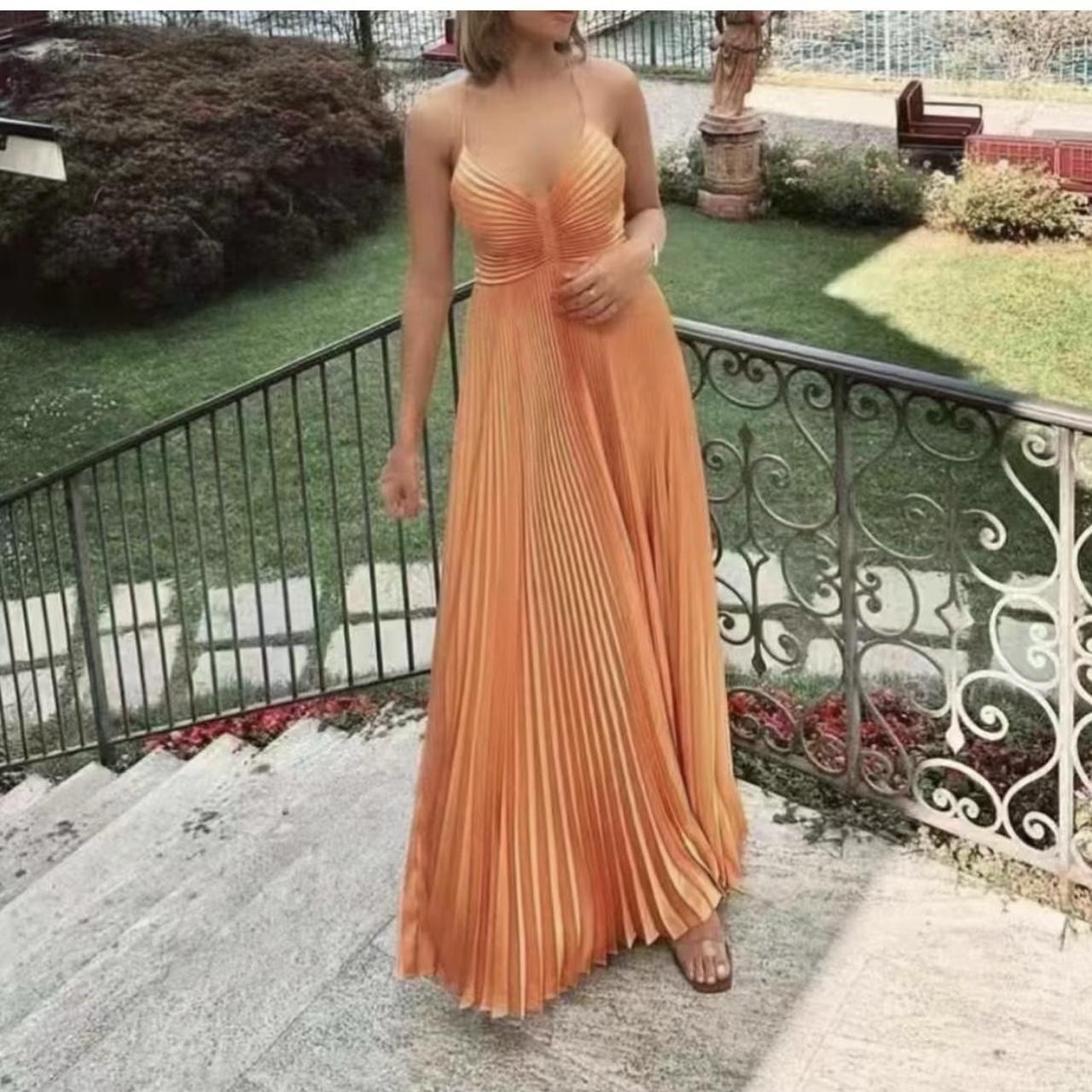 alc orange maxi dress ALC Aries pleated maxi dress