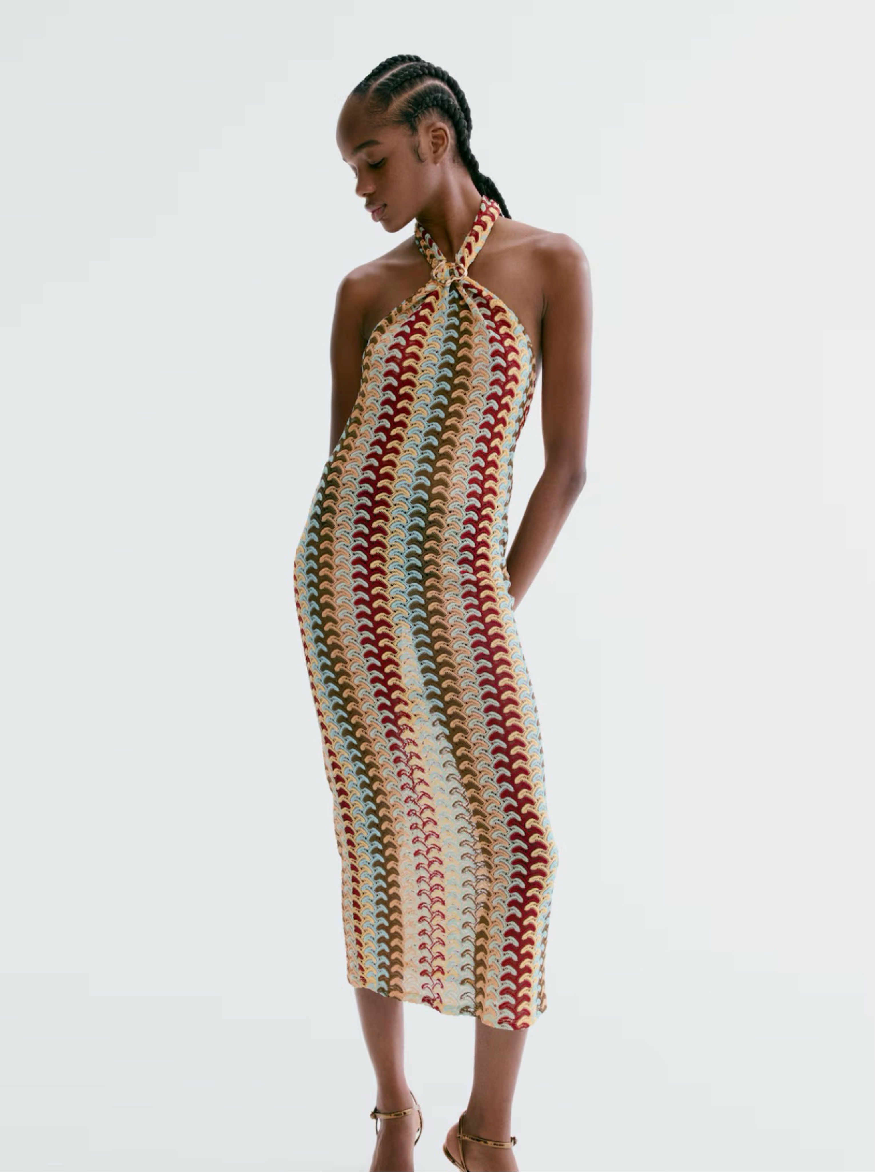 h & m crochet dress Women's Cream Crochet-Look Maxi Dress