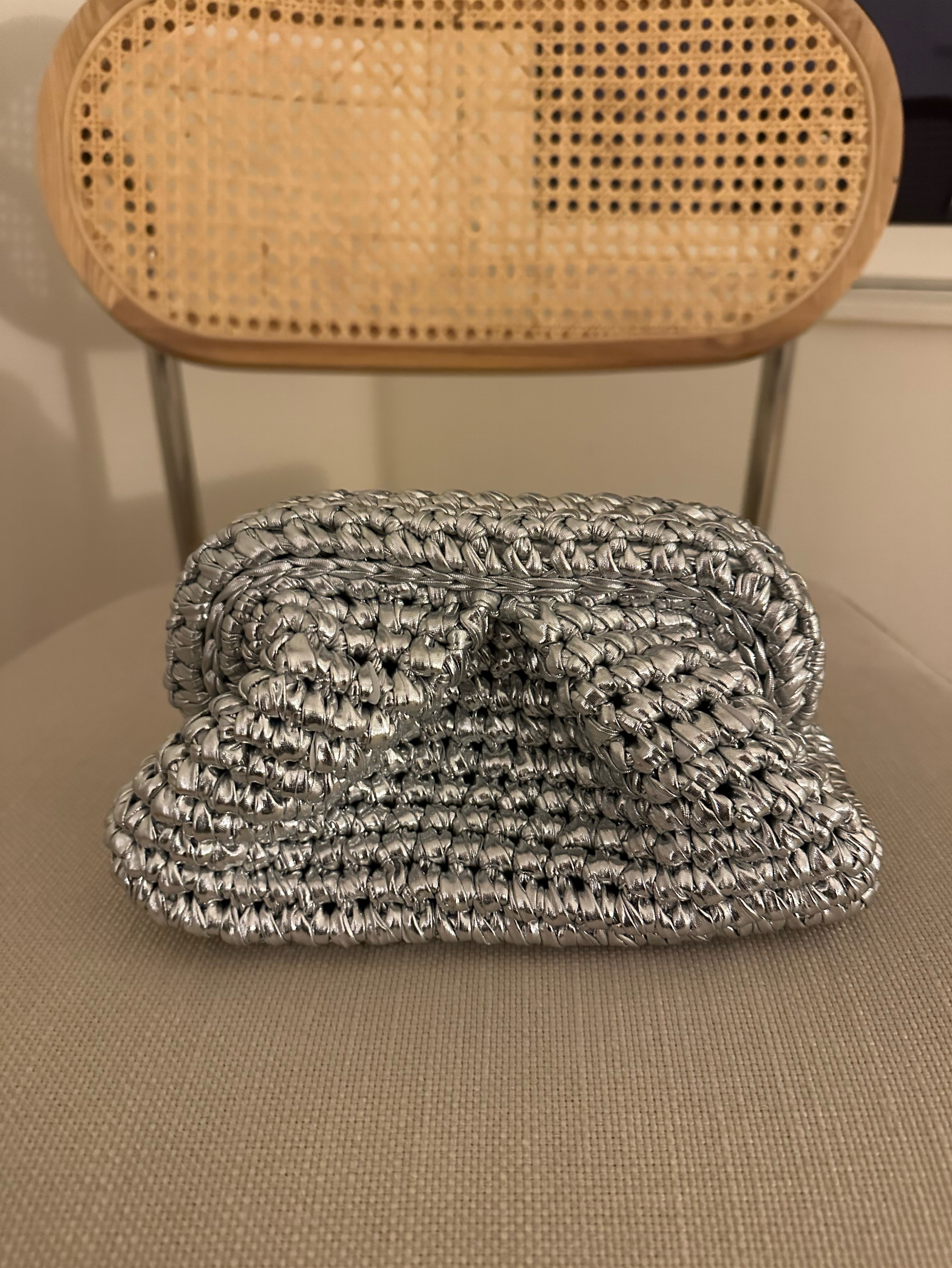Silver woven pouch