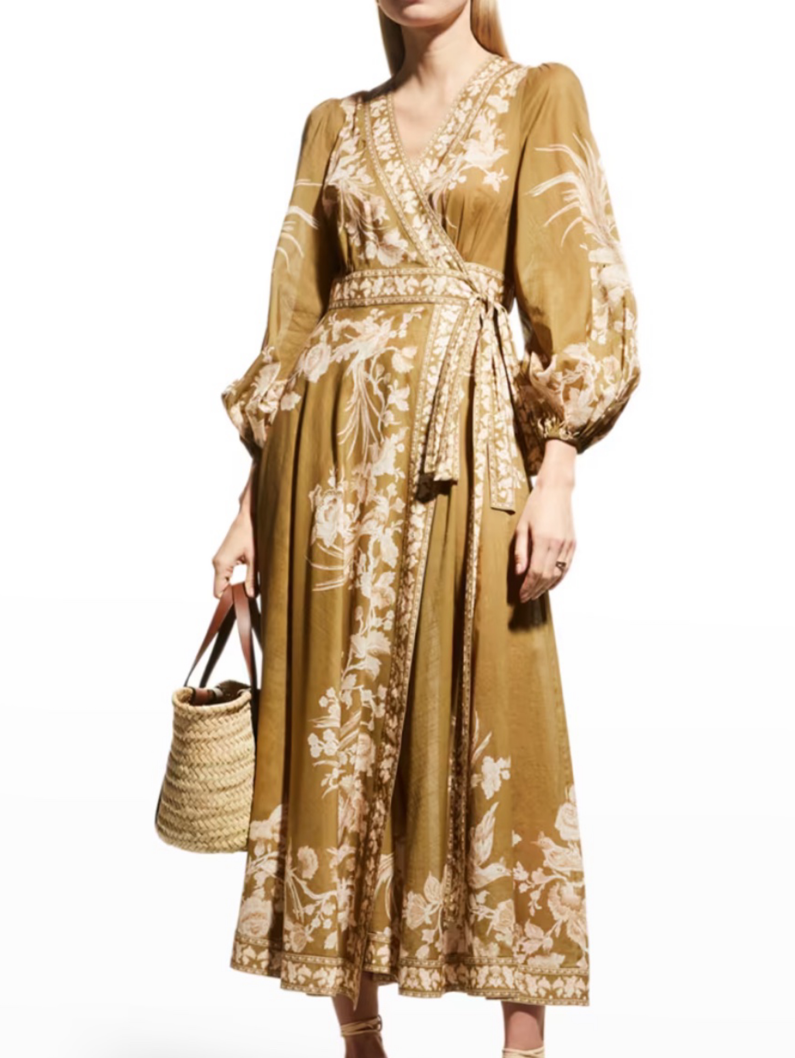 Zimmermann Linen Khaki Green and Beige dress
