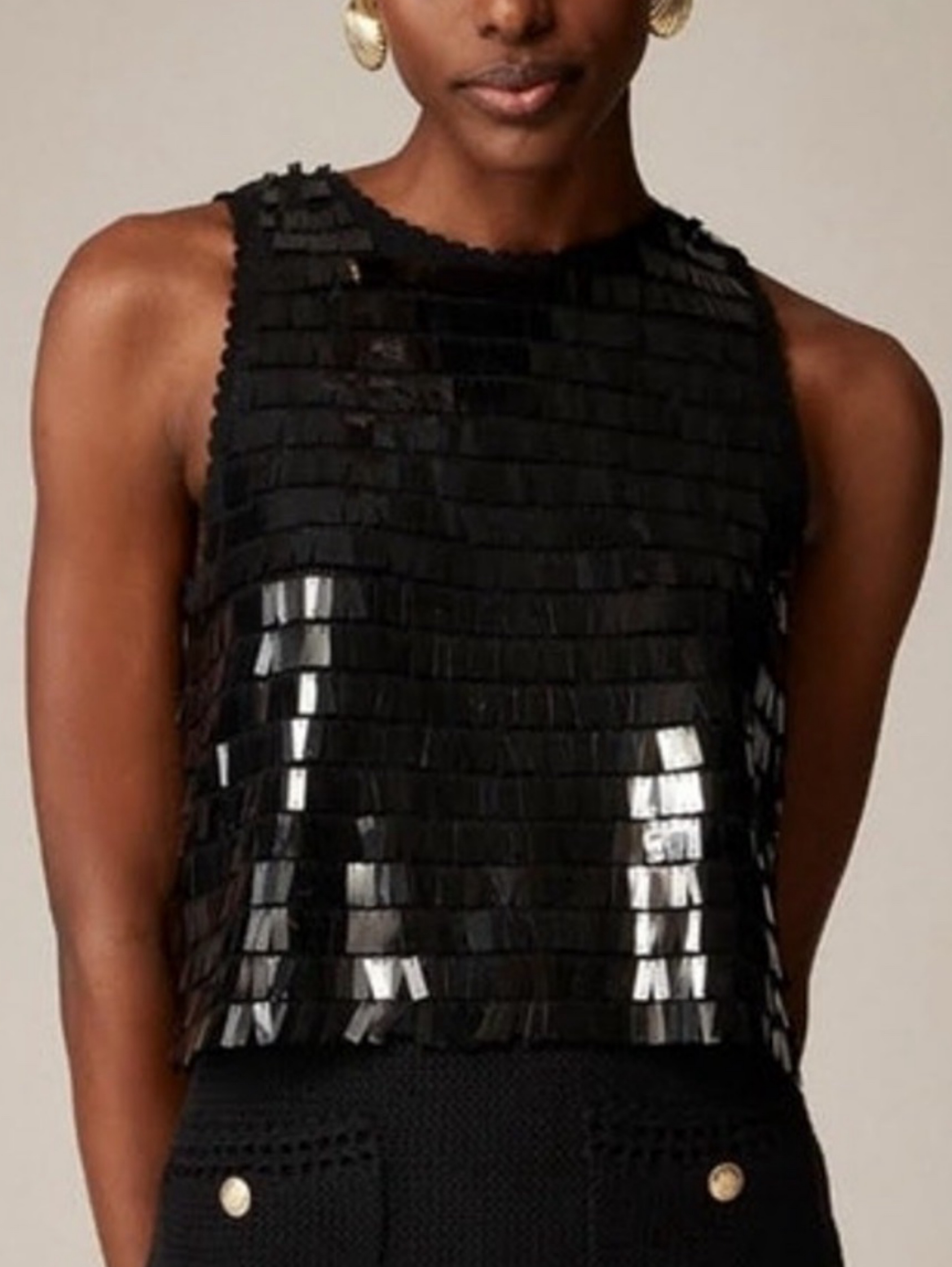 JCrew Black Crochet Sequin top