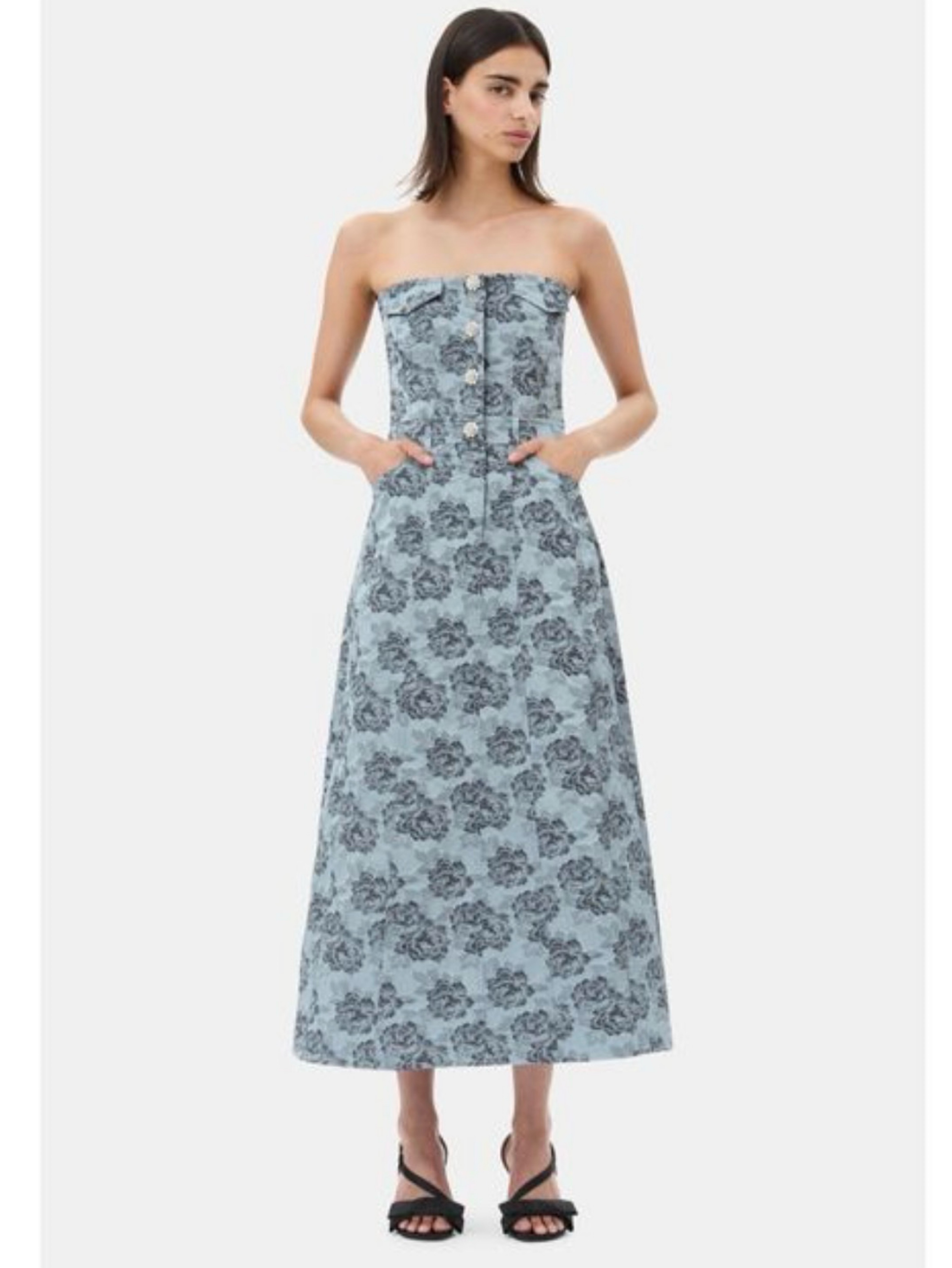 ganni blue jacquard dress Rent The Blue Jacquard Open Back Mini Dress By Ganni